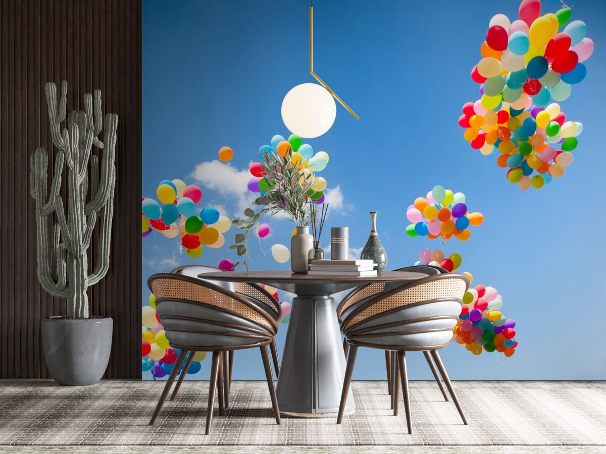 Fototapet sute de bile colorate se înalță pe cer