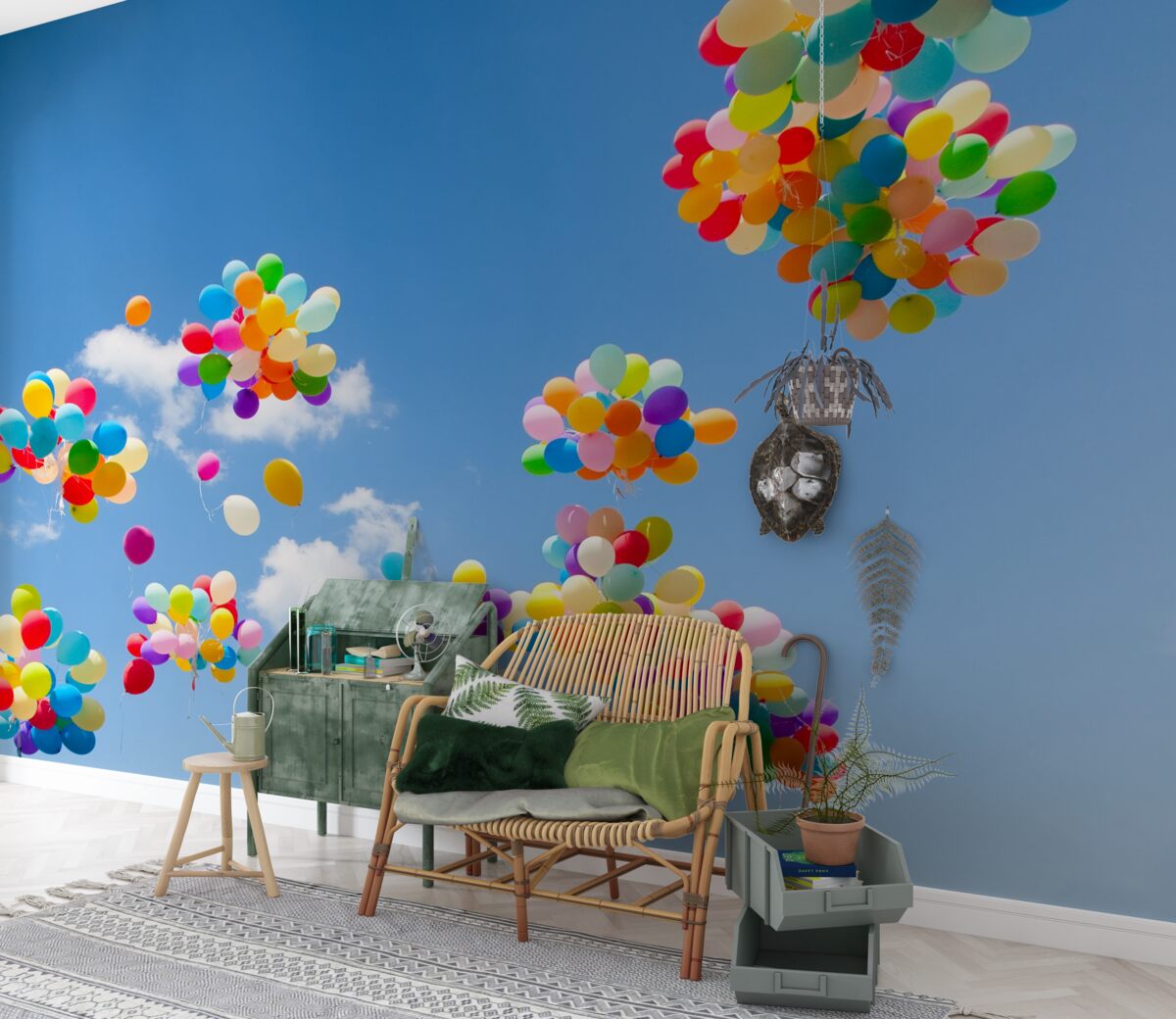 Fototapet sute de bile colorate se înalță pe cer