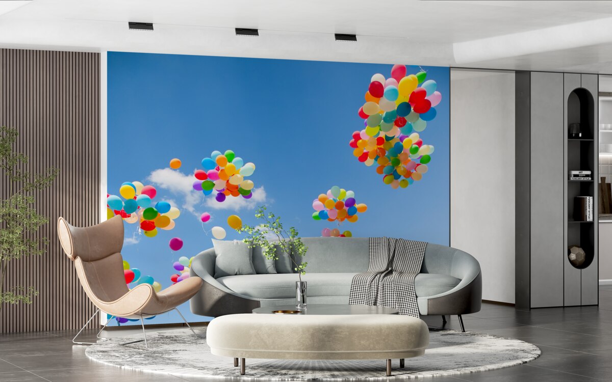 Fototapet sute de bile colorate se înalță pe cer