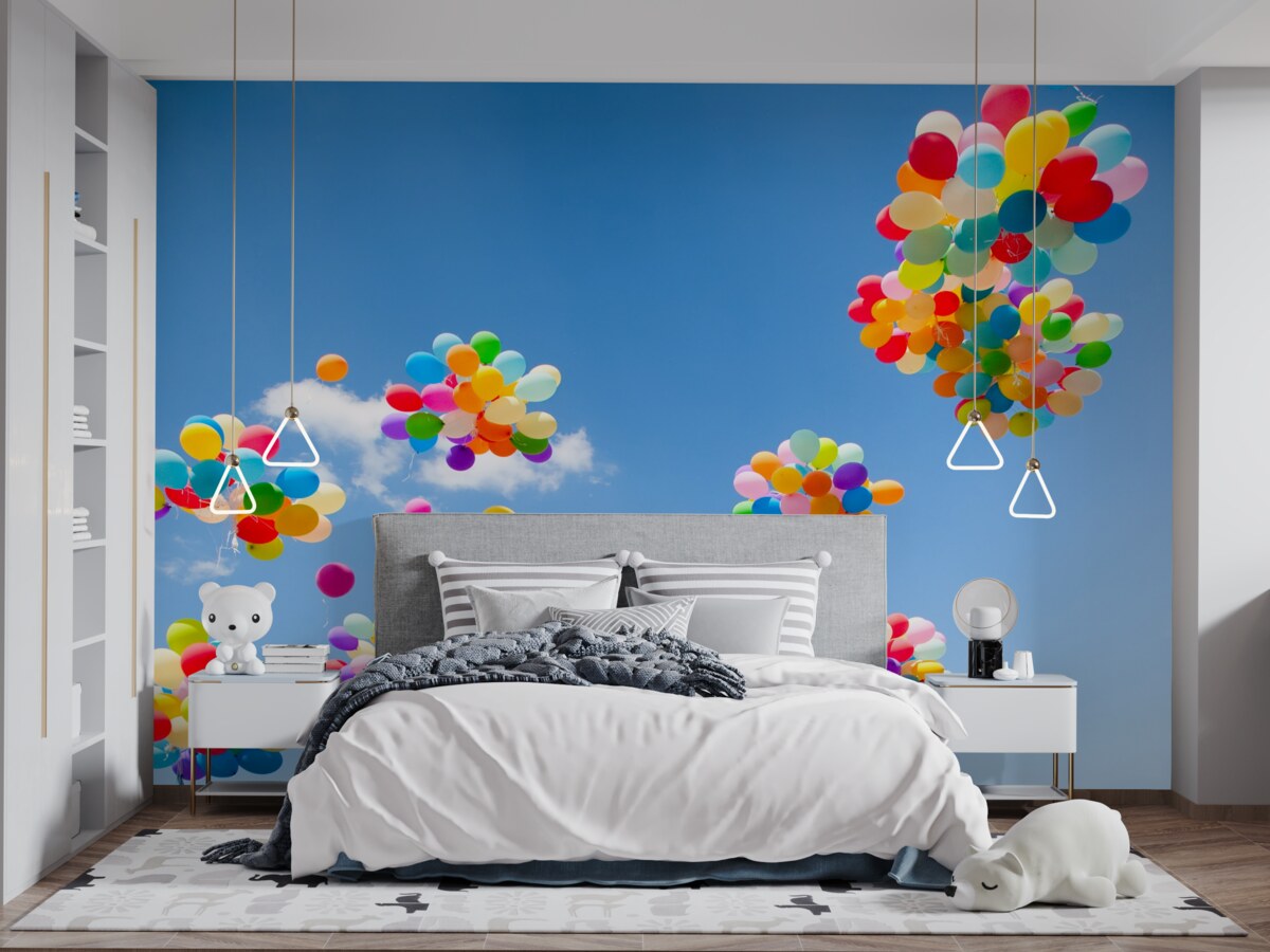 Fototapet sute de bile colorate se înalță pe cer