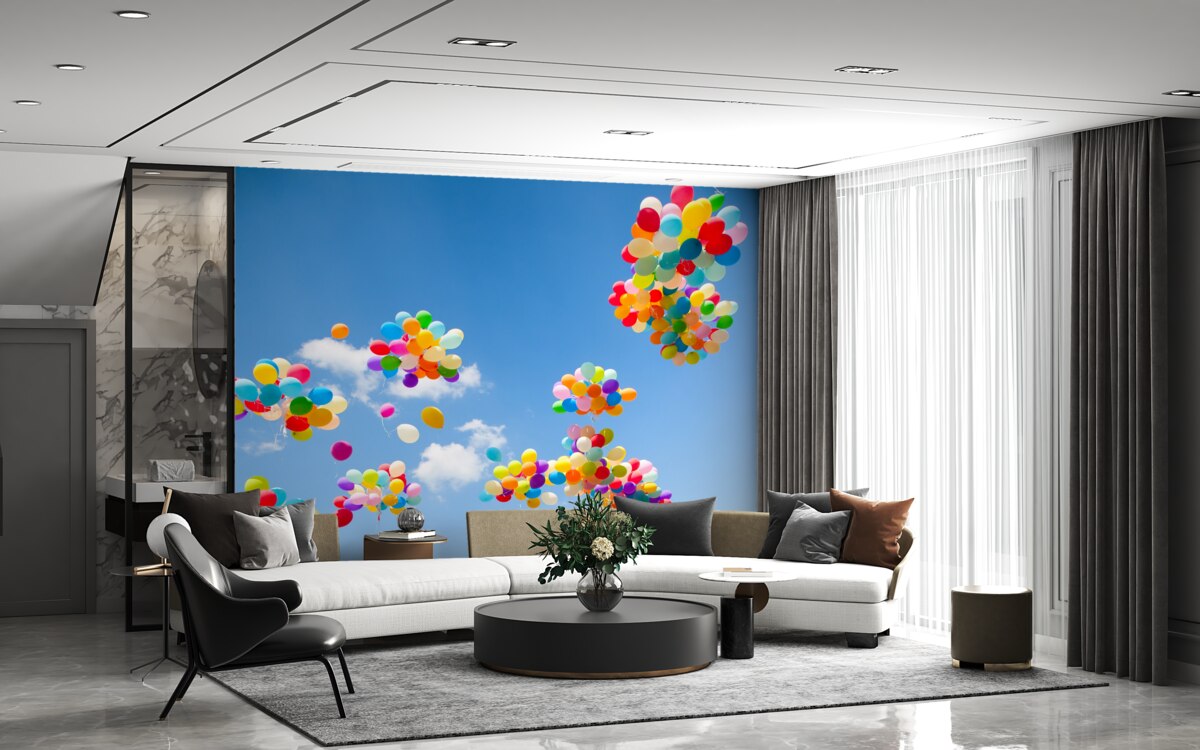 Fototapet sute de bile colorate se înalță pe cer