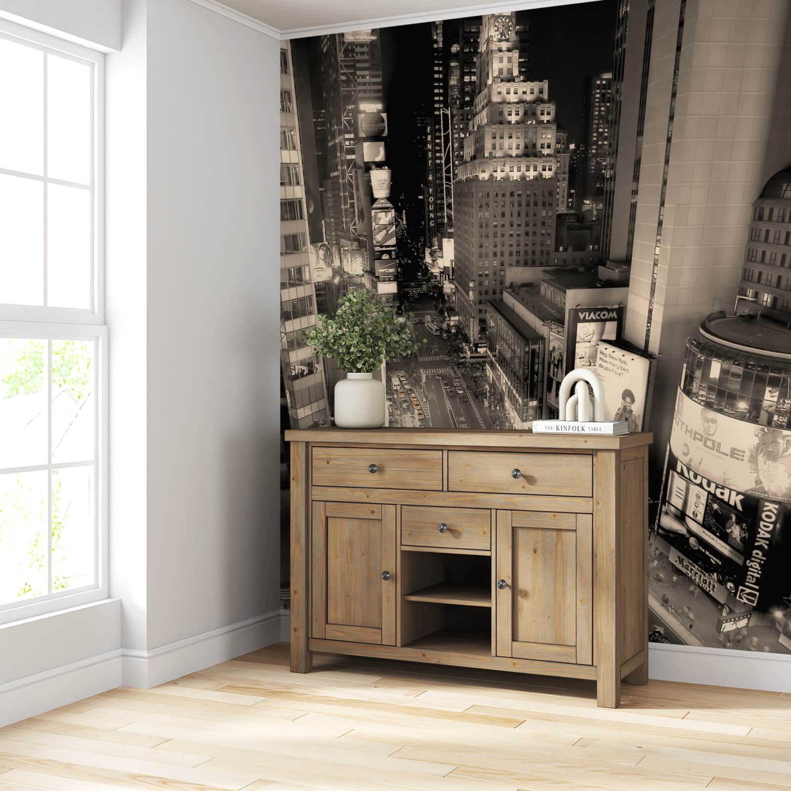 Fototapet Taxiuri galbene blocate în ambuteiajul din orașul gri