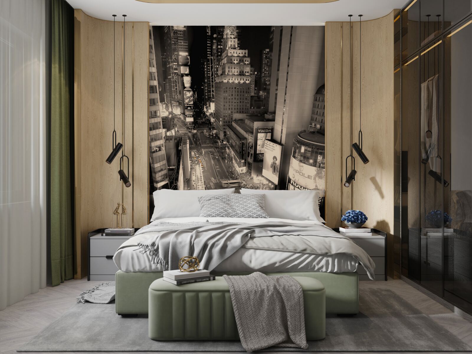 Fototapet Taxiuri galbene blocate în ambuteiajul din orașul gri