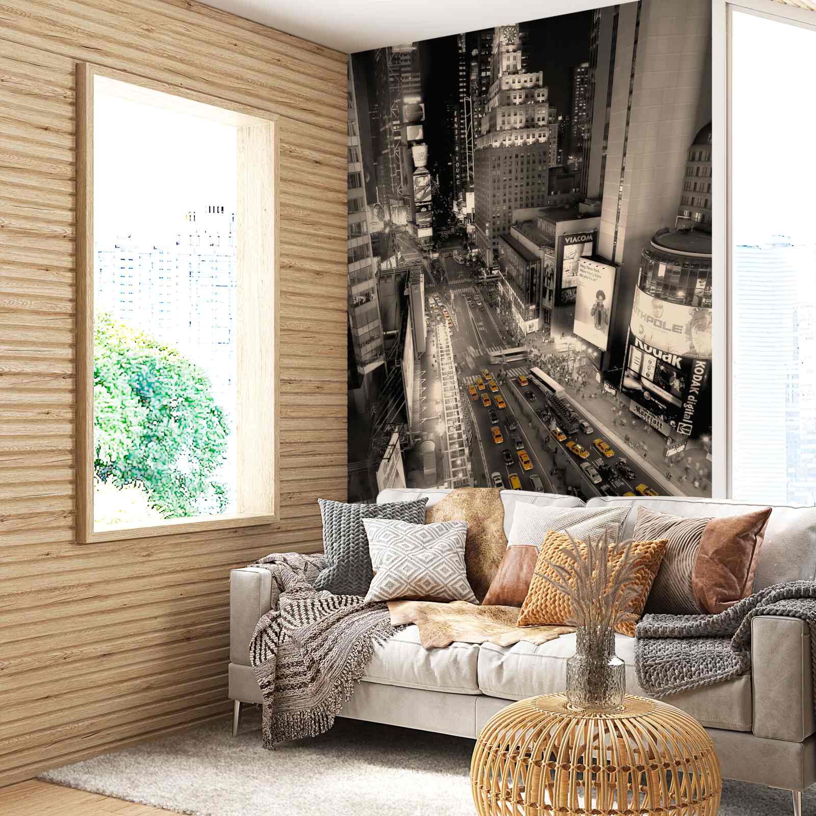 Fototapet Taxiuri galbene blocate în ambuteiajul din orașul gri