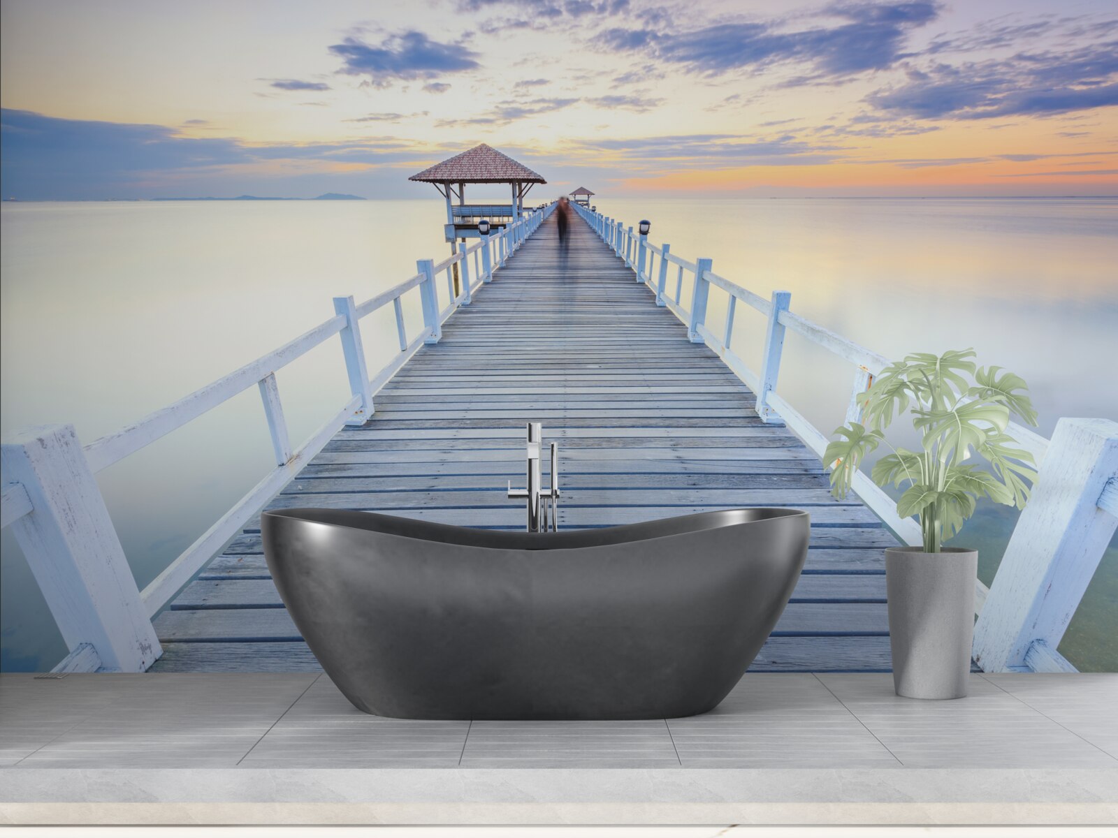 Fototapet chei cu un foișor peste apă în zori, care a văzut multe un