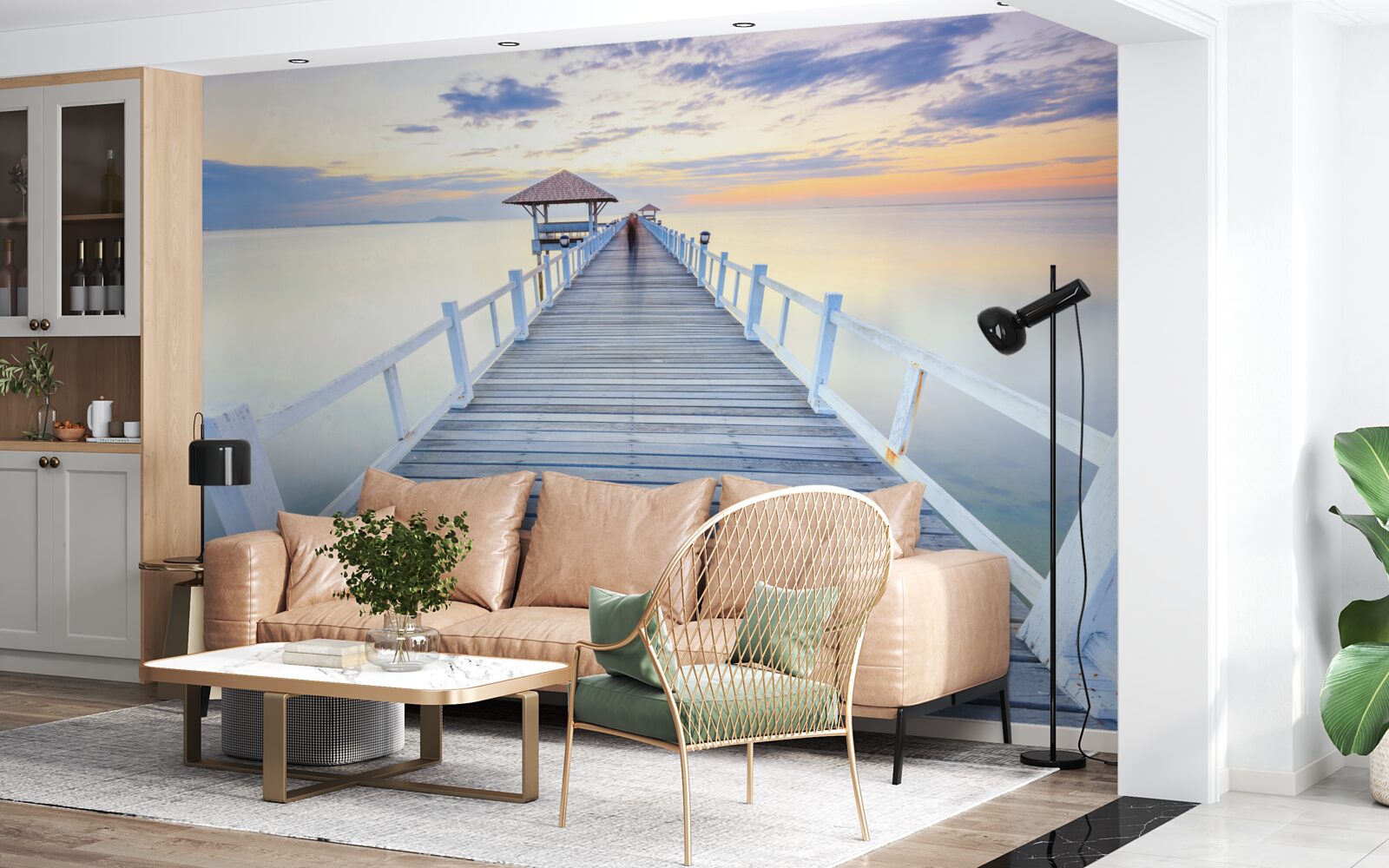 Fototapet chei cu un foișor peste apă în zori, care a văzut multe un