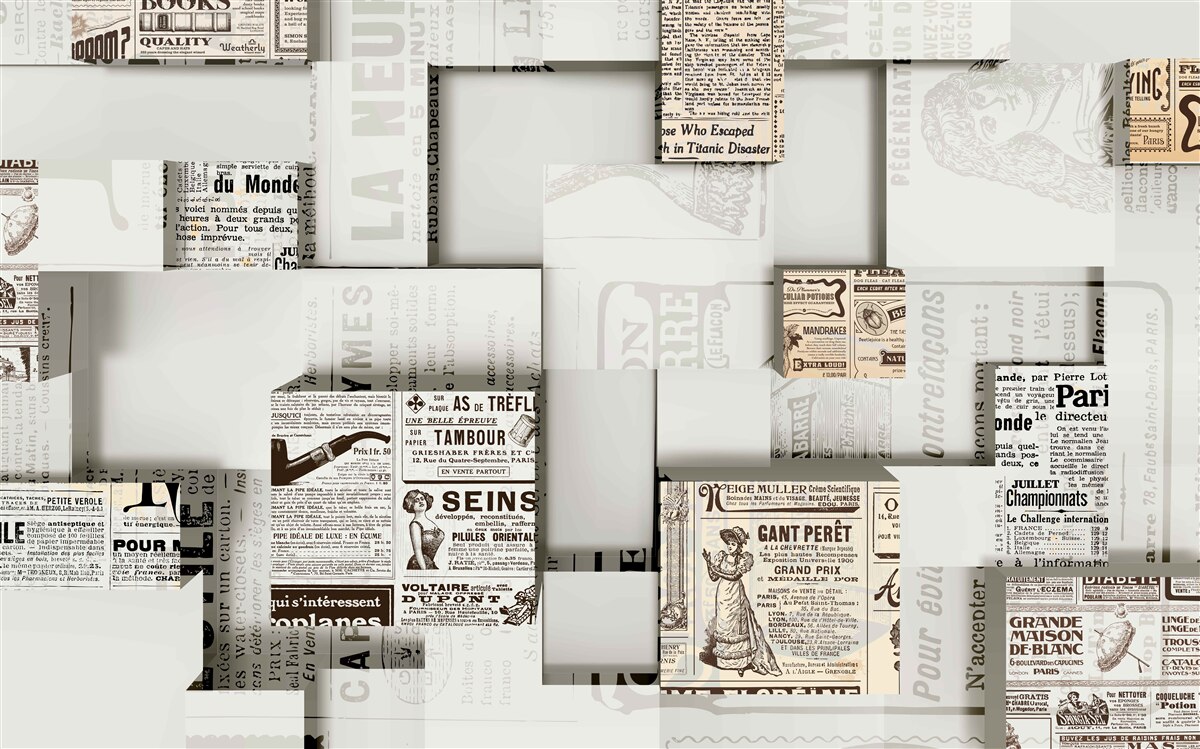Fototapet abstracție din cutii de ziare pe rafturi