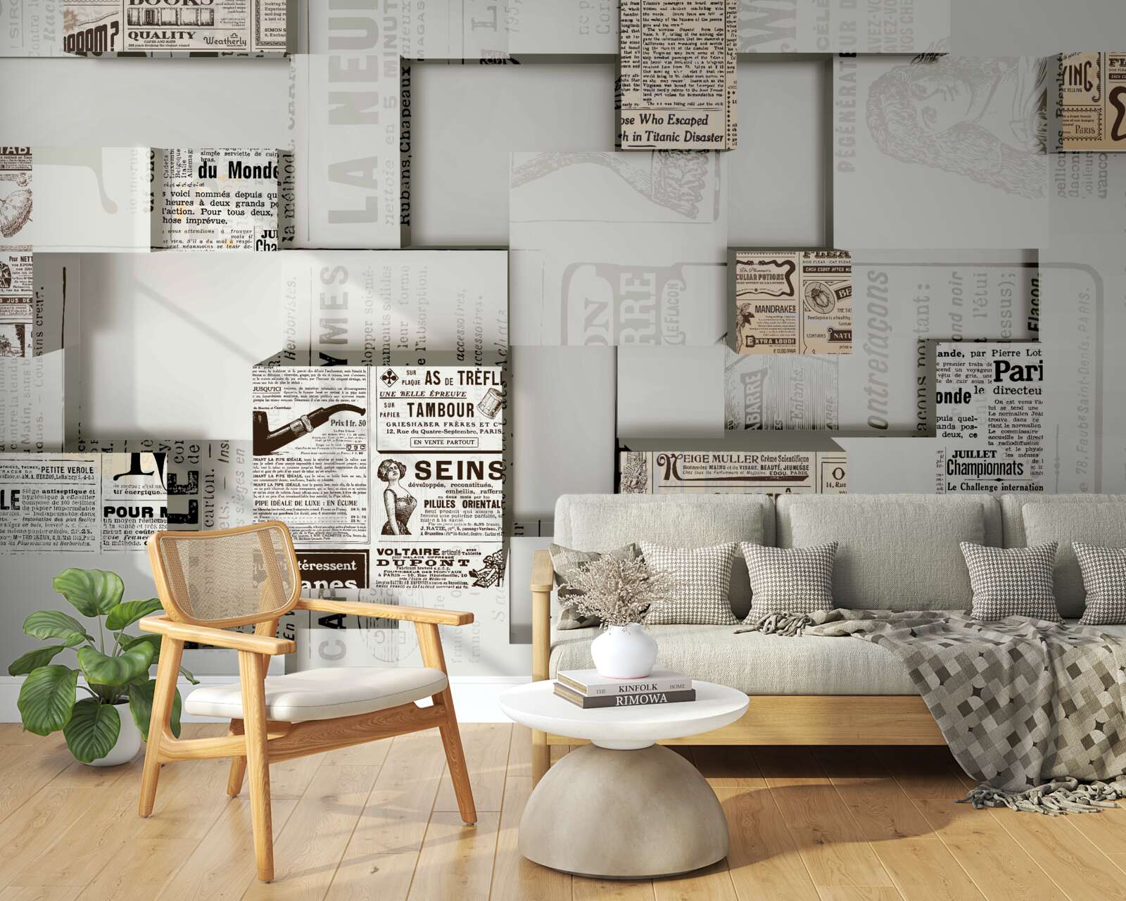 Fototapet abstracție din cutii de ziare pe rafturi