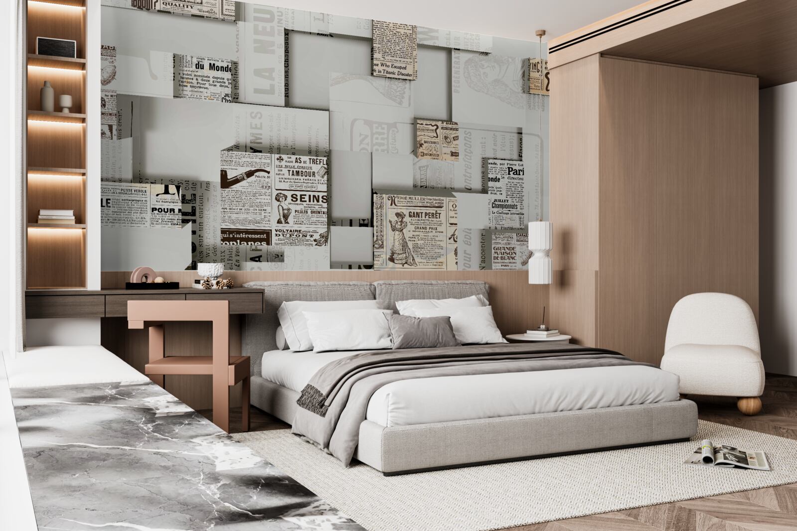 Fototapet abstracție din cutii de ziare pe rafturi