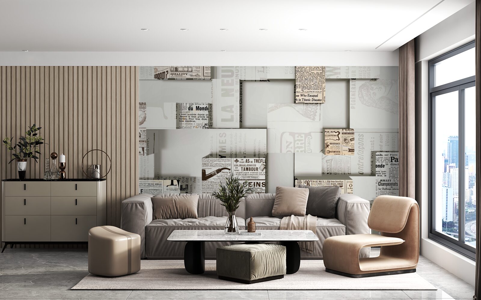 Fototapet abstracție din cutii de ziare pe rafturi