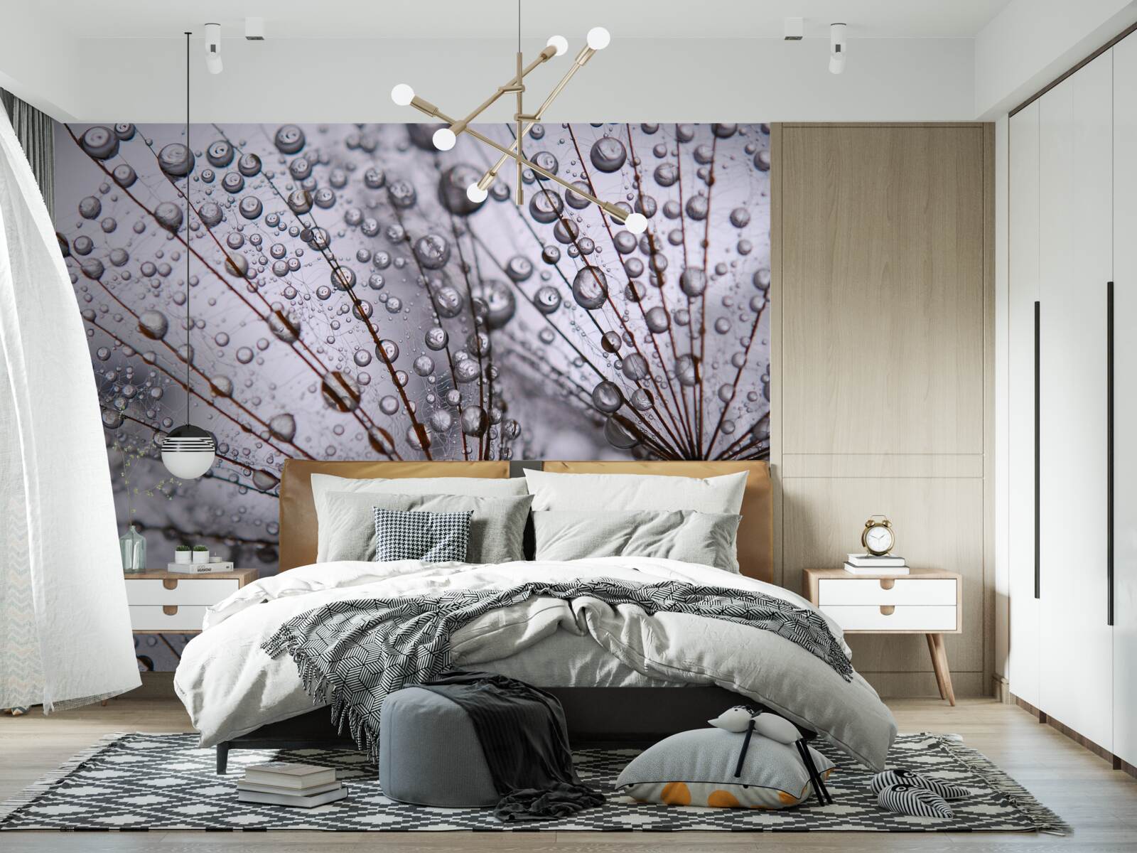 Fototapet picături de rouă lăsate pe florile de păpădie