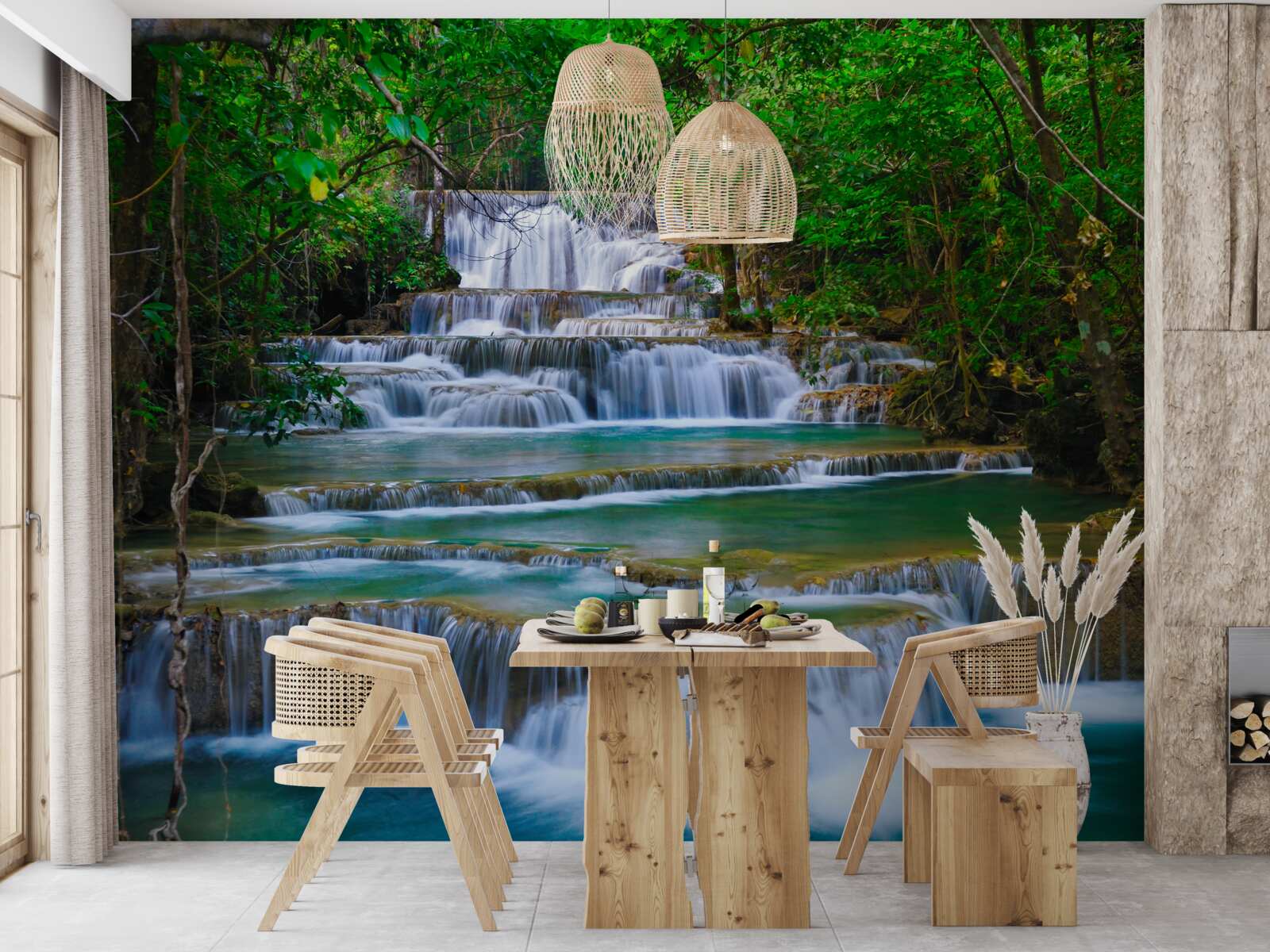 Fototapet cascadă mare cu apă turcoaz în cascadă