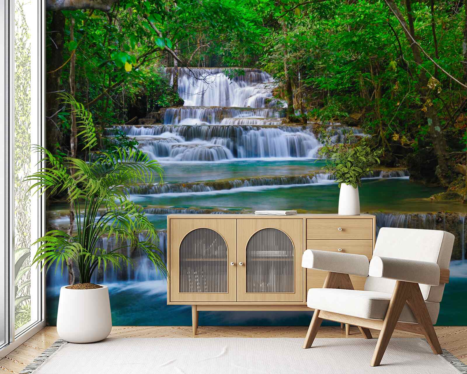 Fototapet cascadă mare cu apă turcoaz în cascadă