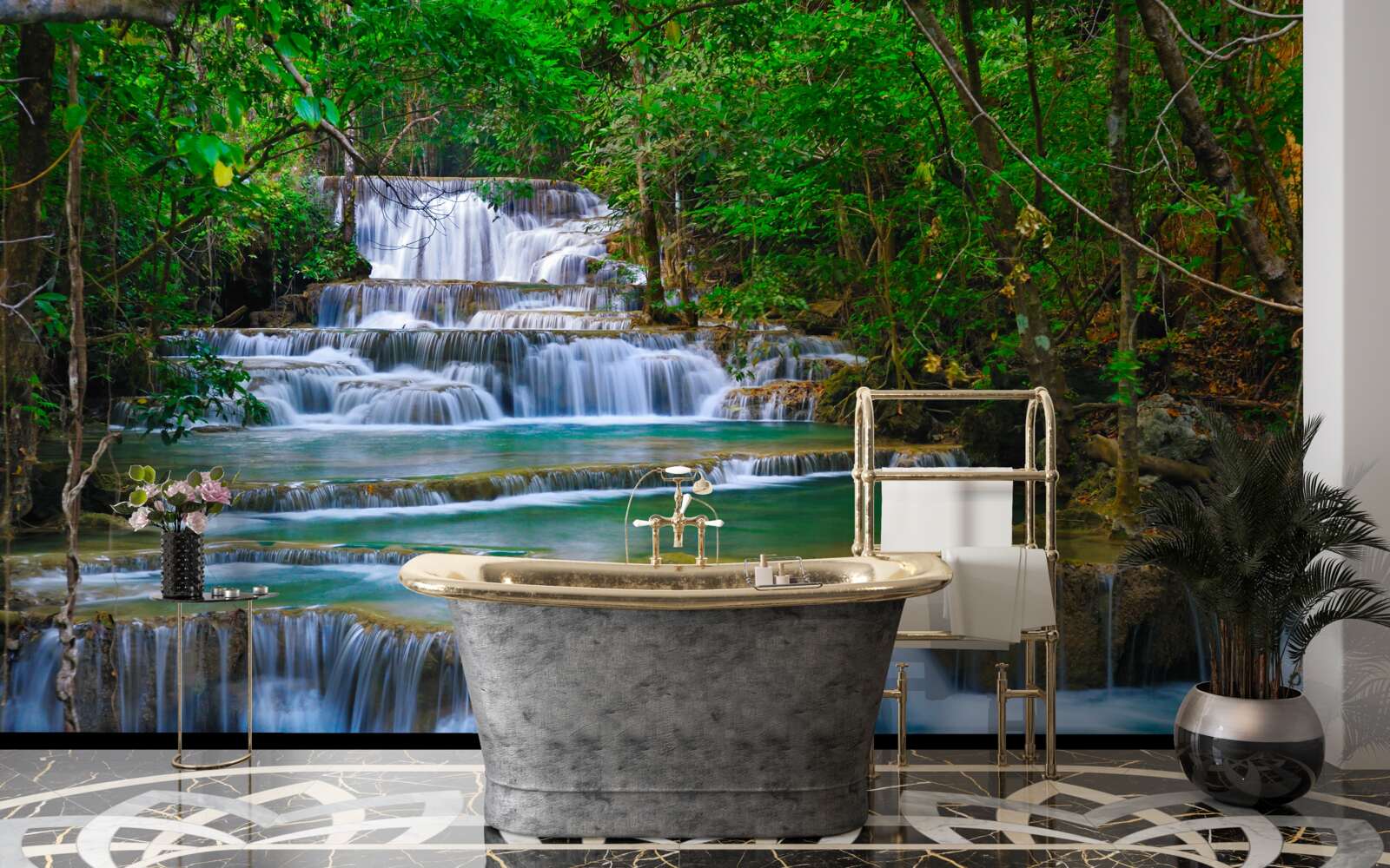 Fototapet cascadă mare cu apă turcoaz în cascadă