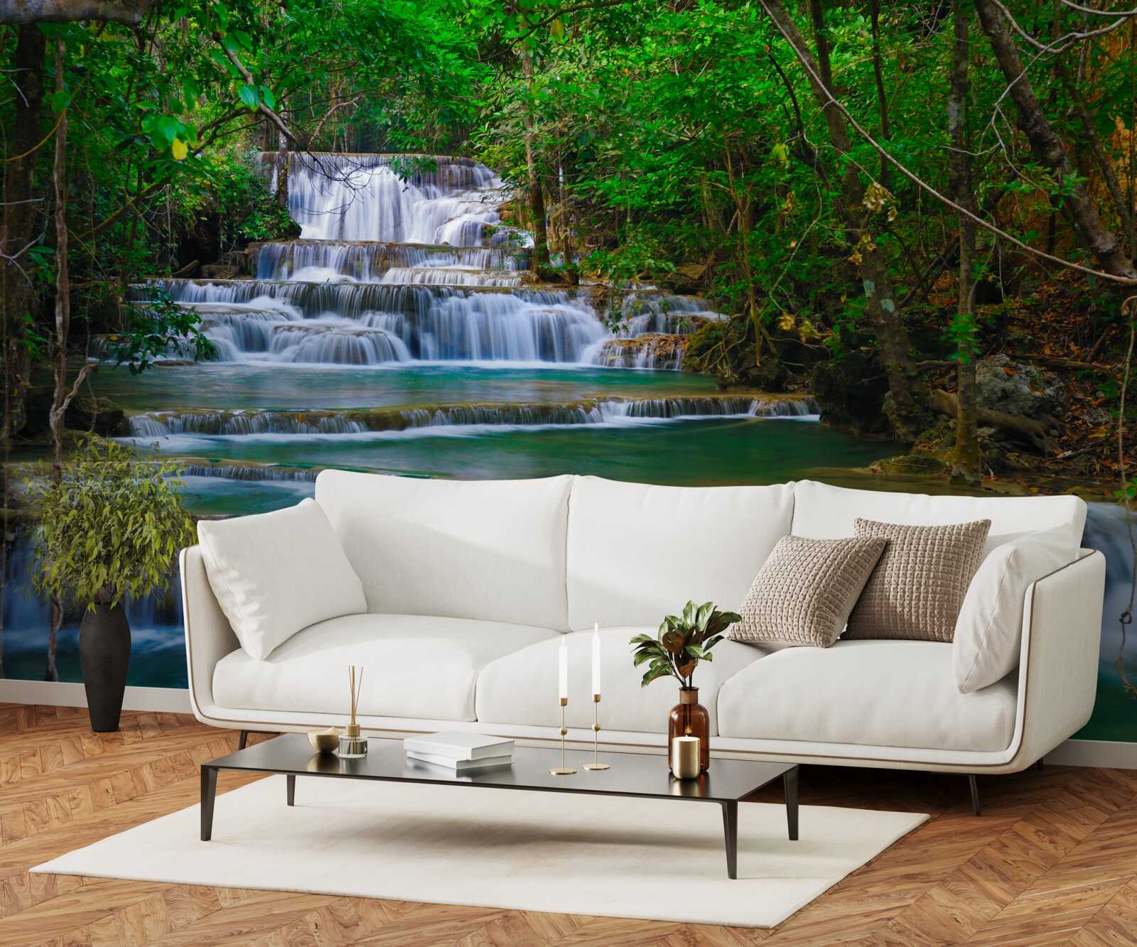 Fototapet cascadă mare cu apă turcoaz în cascadă