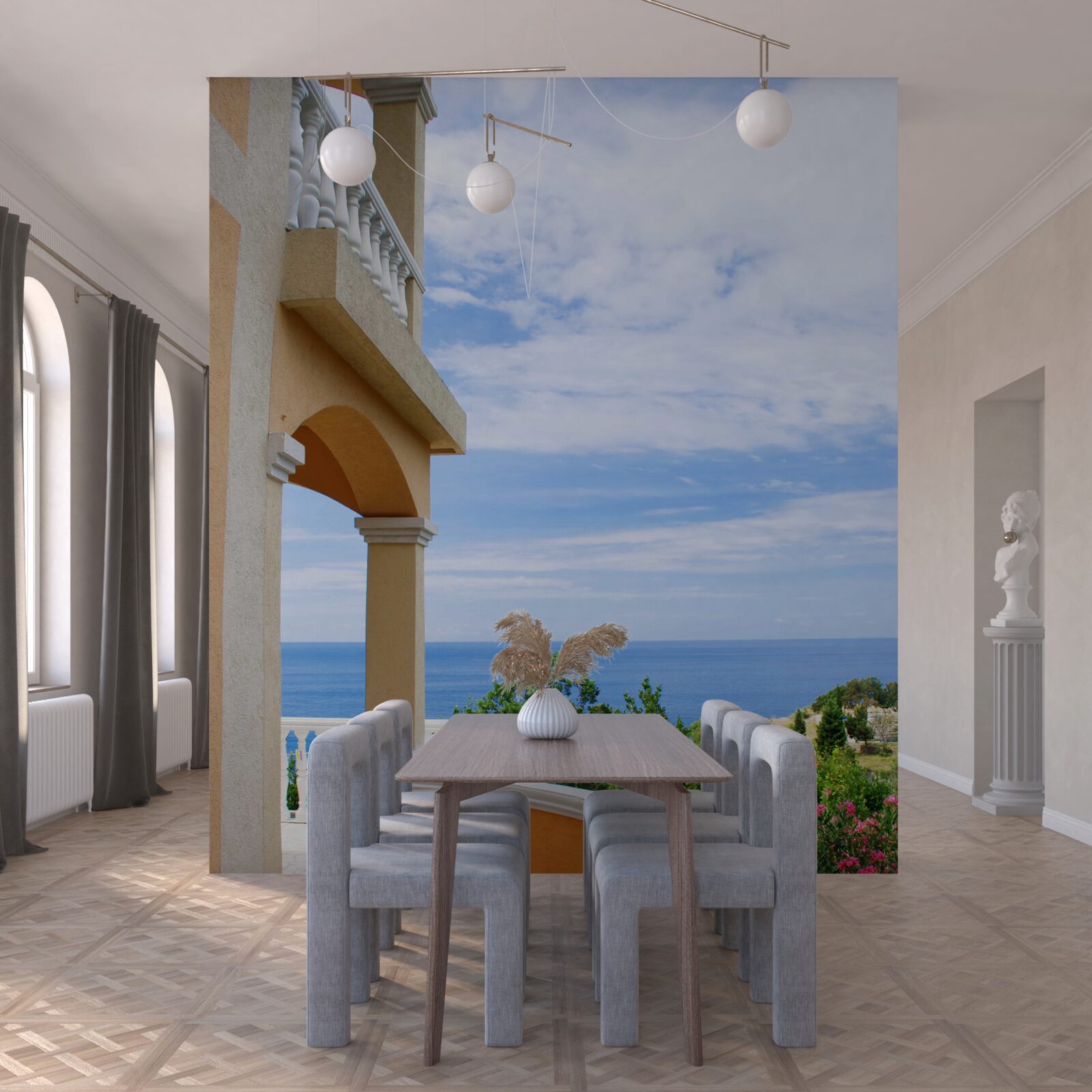 Fototapet vedere panoramică a oceanului nemărginit de pe puntea de observație a casei