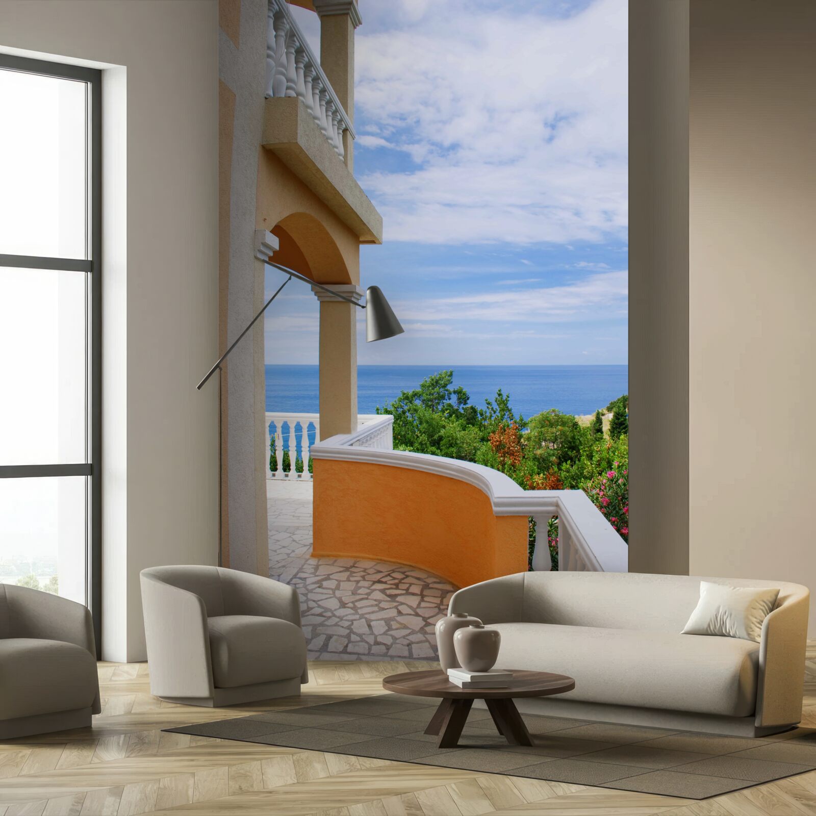 Fototapet vedere panoramică a oceanului nemărginit de pe puntea de observație a casei