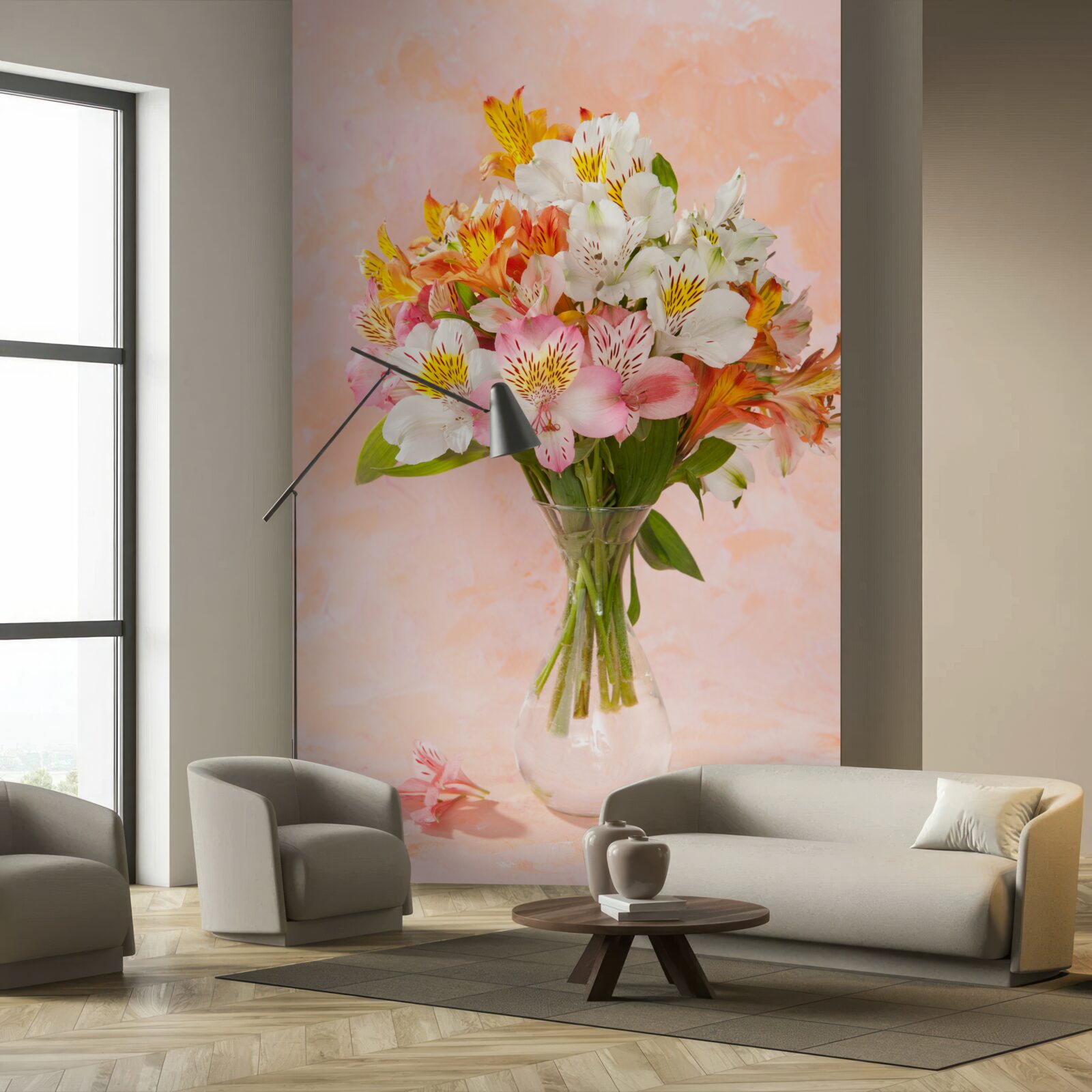 Fototapet vaza conține un buchet de diferite flori proaspete de primăvară