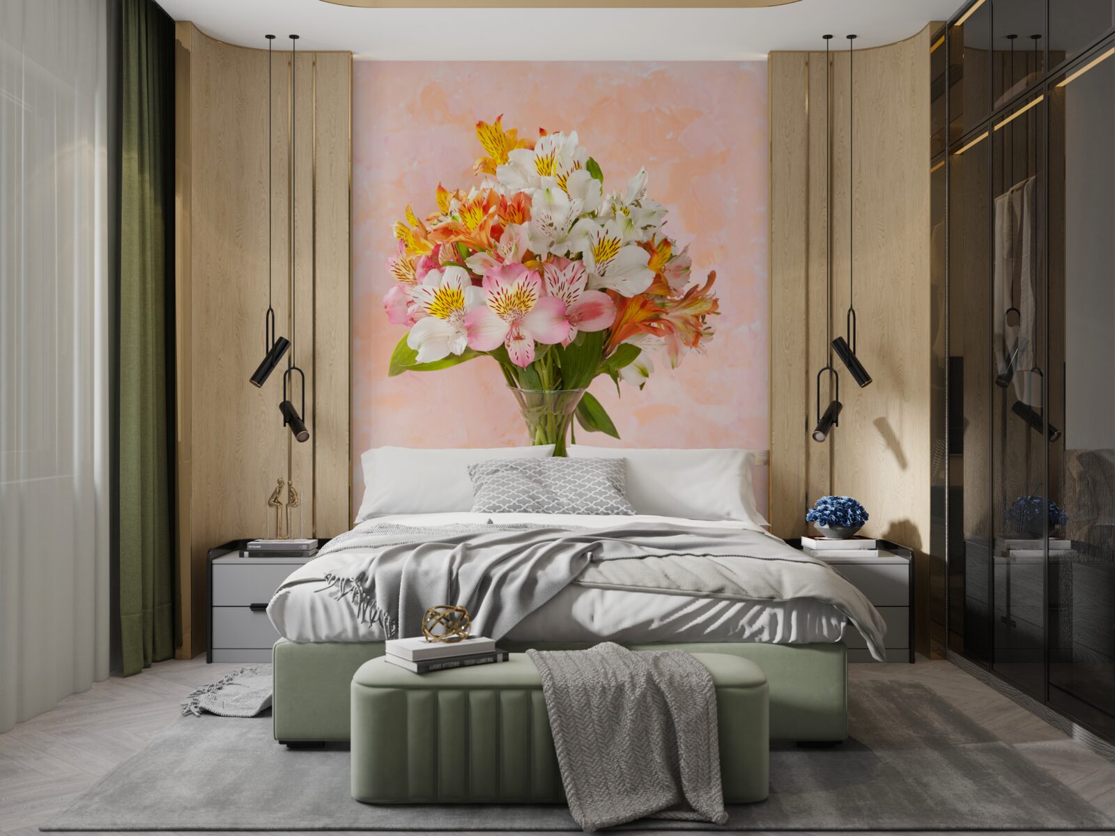 Fototapet vaza conține un buchet de diferite flori proaspete de primăvară