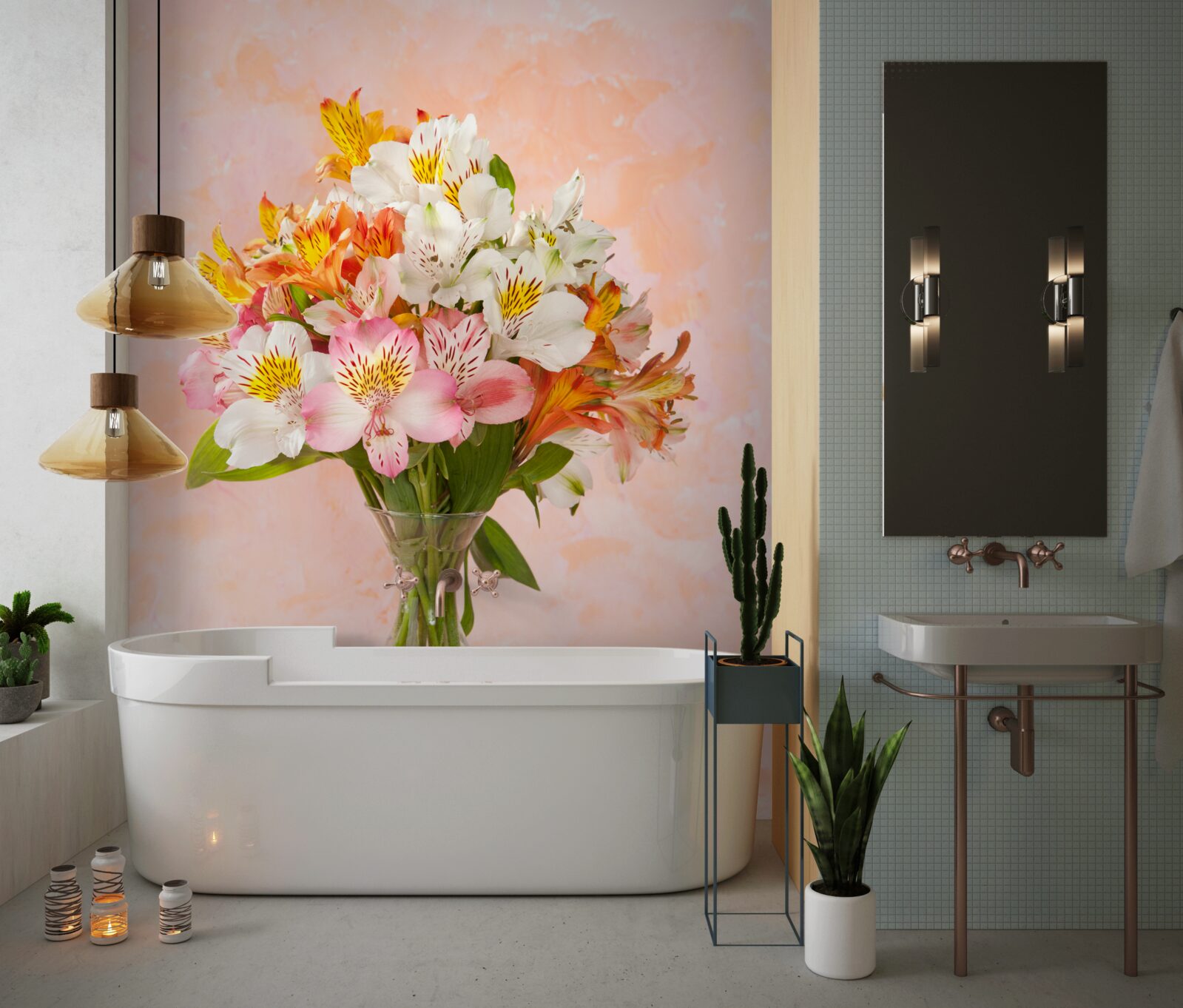 Fototapet vaza conține un buchet de diferite flori proaspete de primăvară