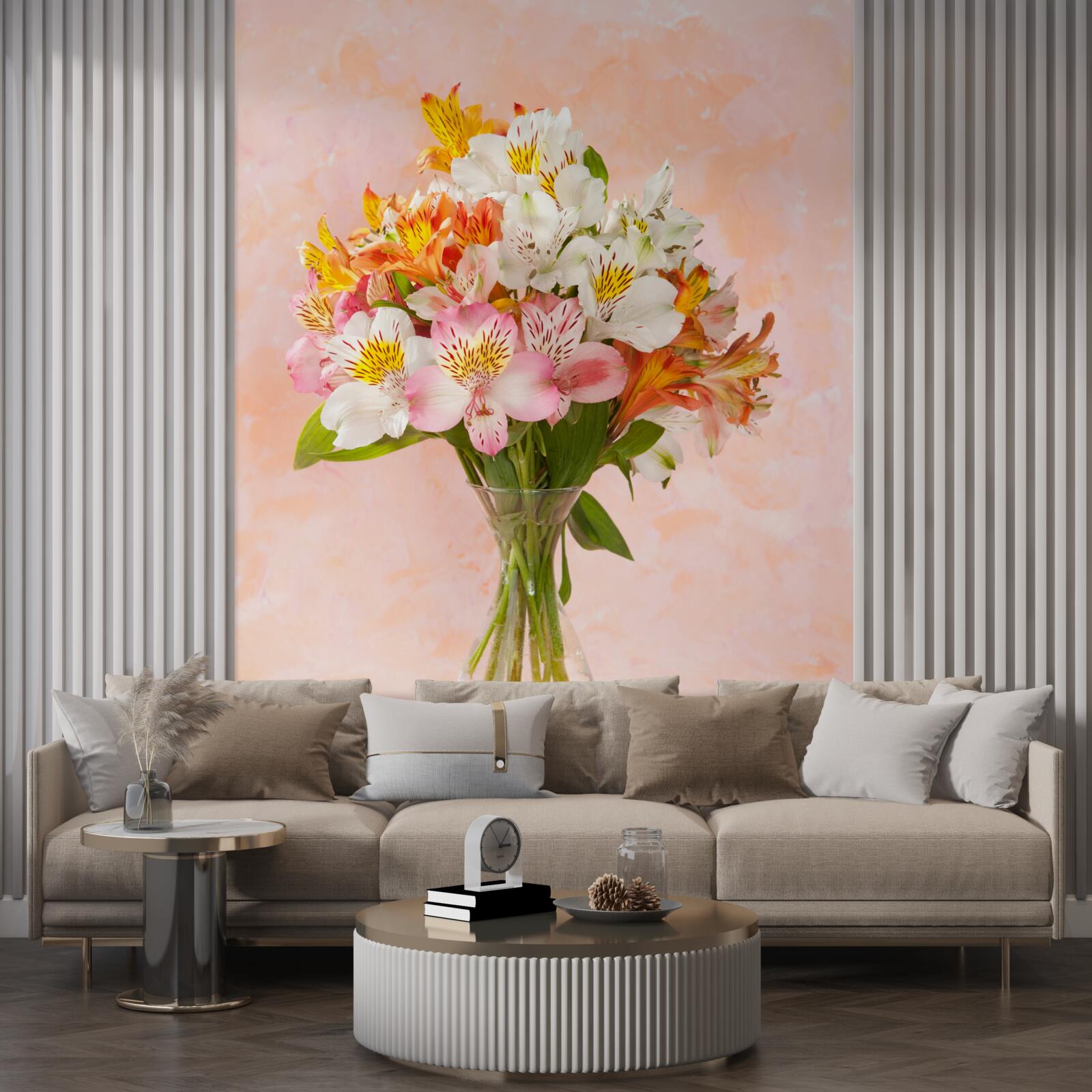 Fototapet vaza conține un buchet de diferite flori proaspete de primăvară