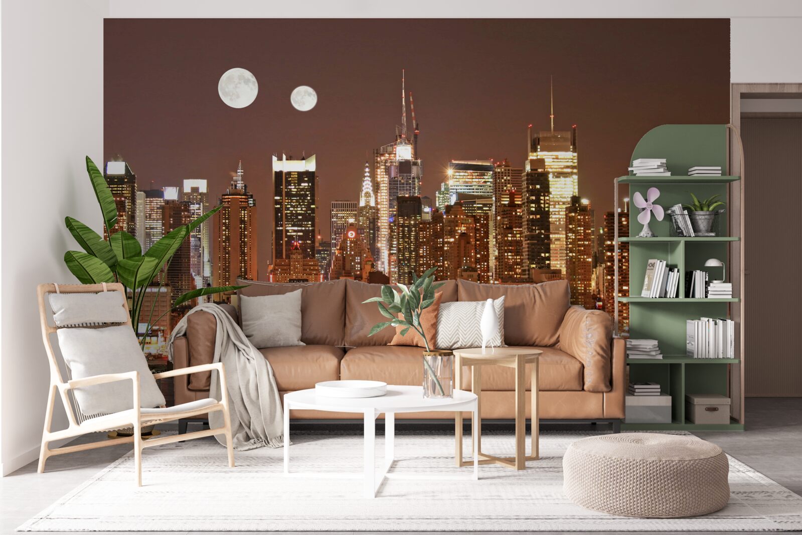 Fototapet soarele și luna strălucesc deasupra unui oraș imens