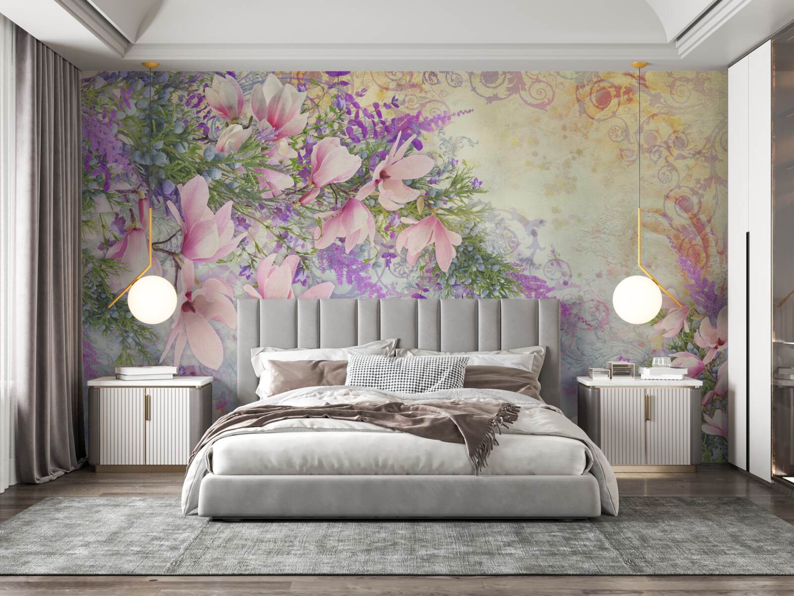 Fototapet flori luminoase strălucesc pe un fundal delicat