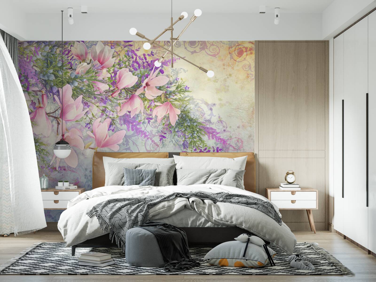 Fototapet flori luminoase strălucesc pe un fundal delicat