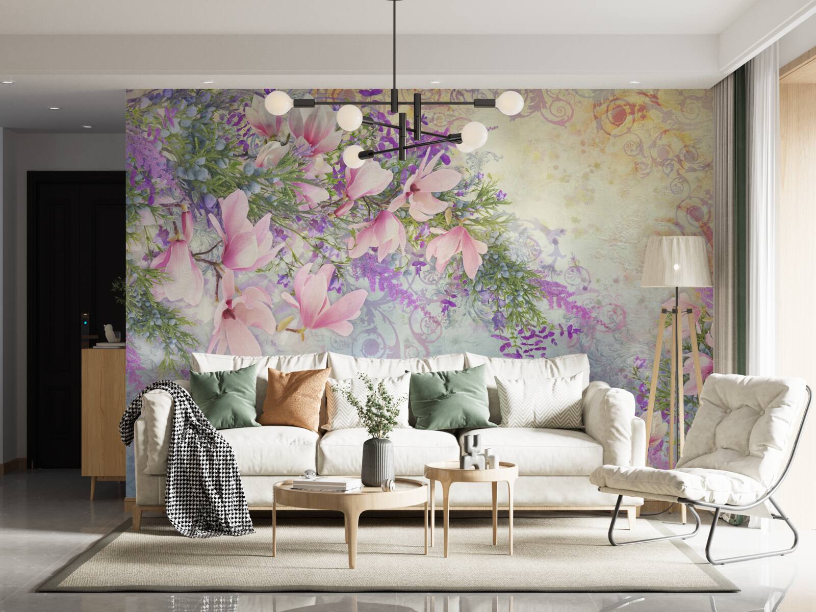 Fototapet flori luminoase strălucesc pe un fundal delicat