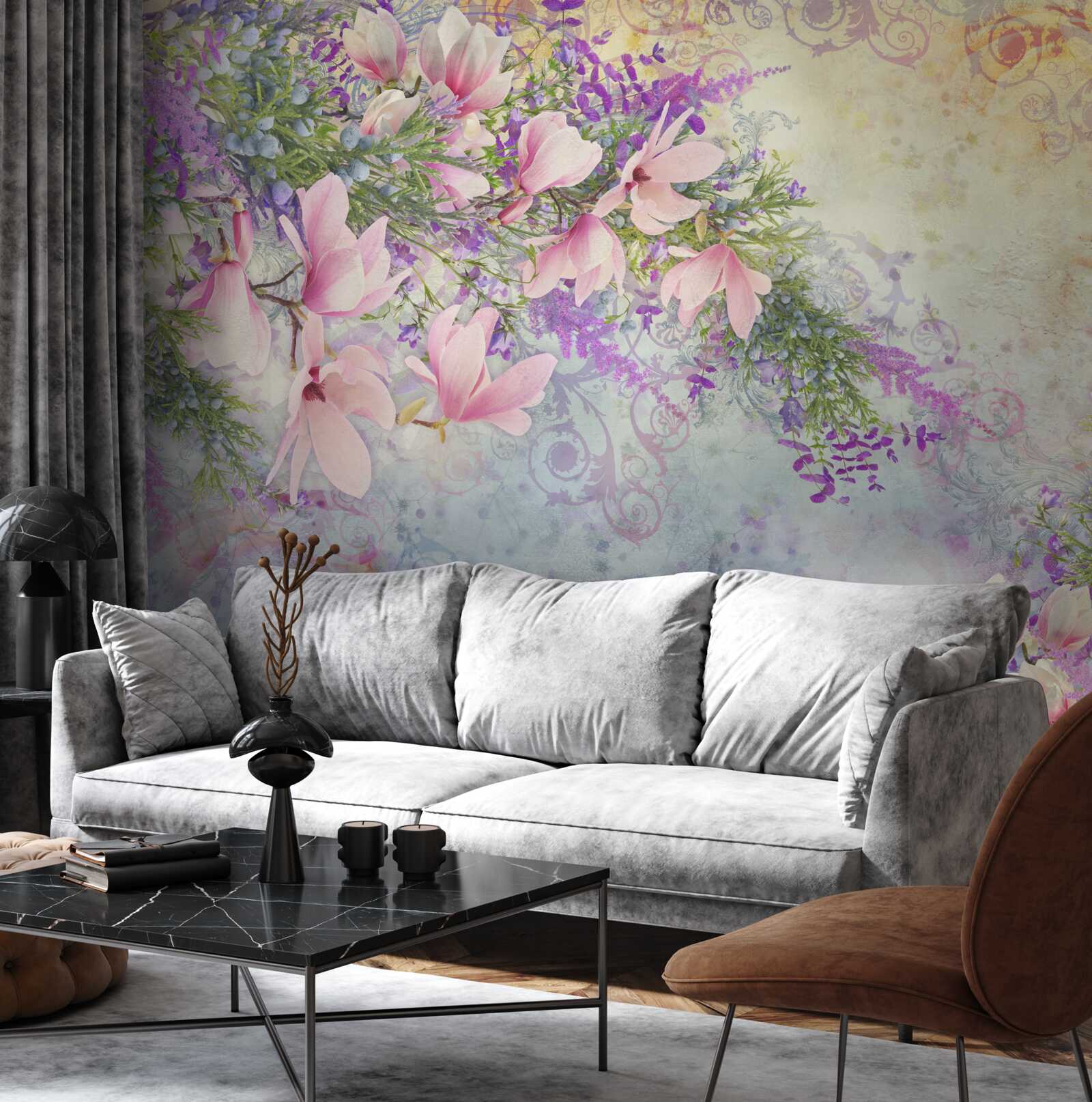 Fototapet flori luminoase strălucesc pe un fundal delicat