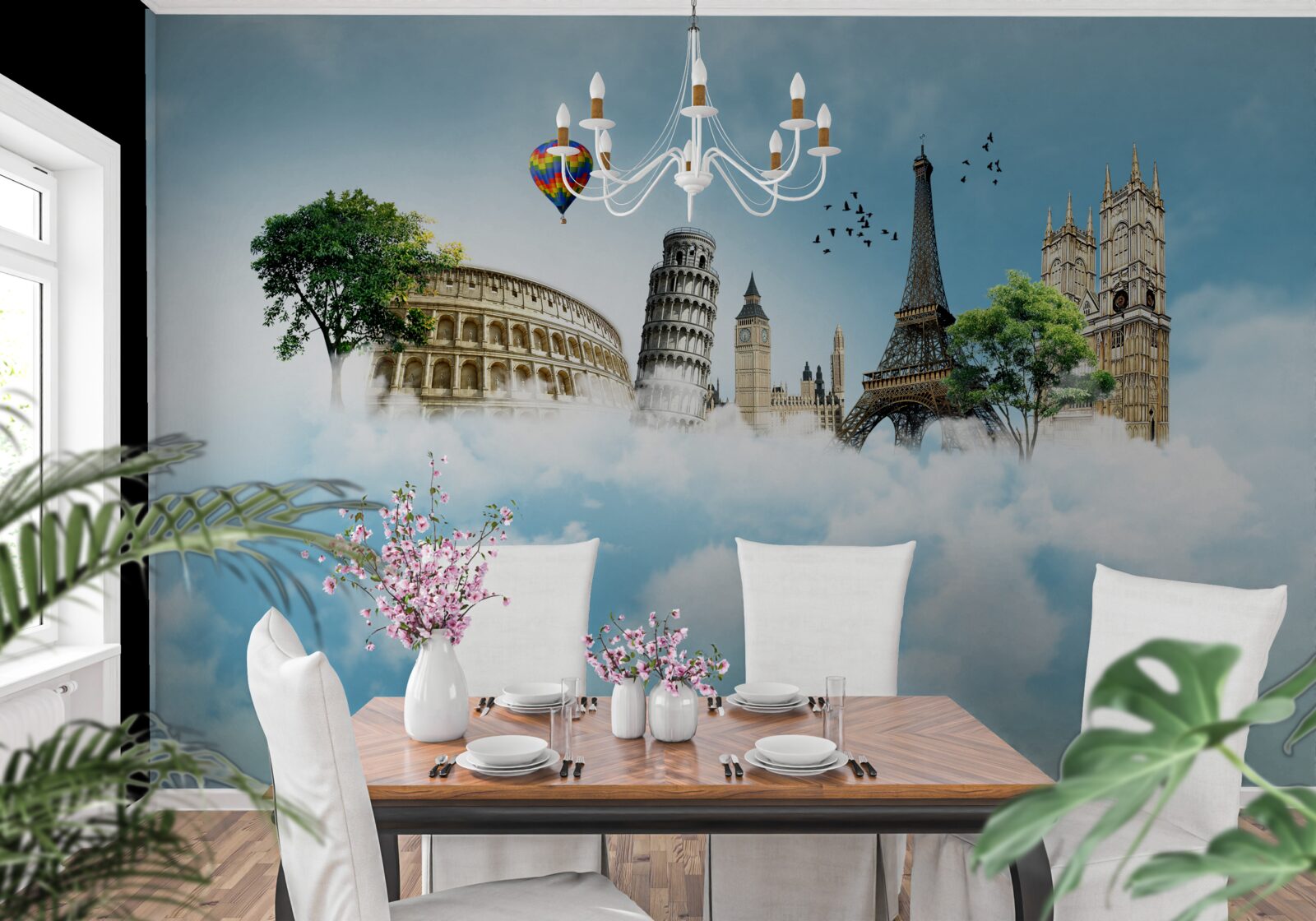 Fototapet monumente ale orașelor europene pe cer