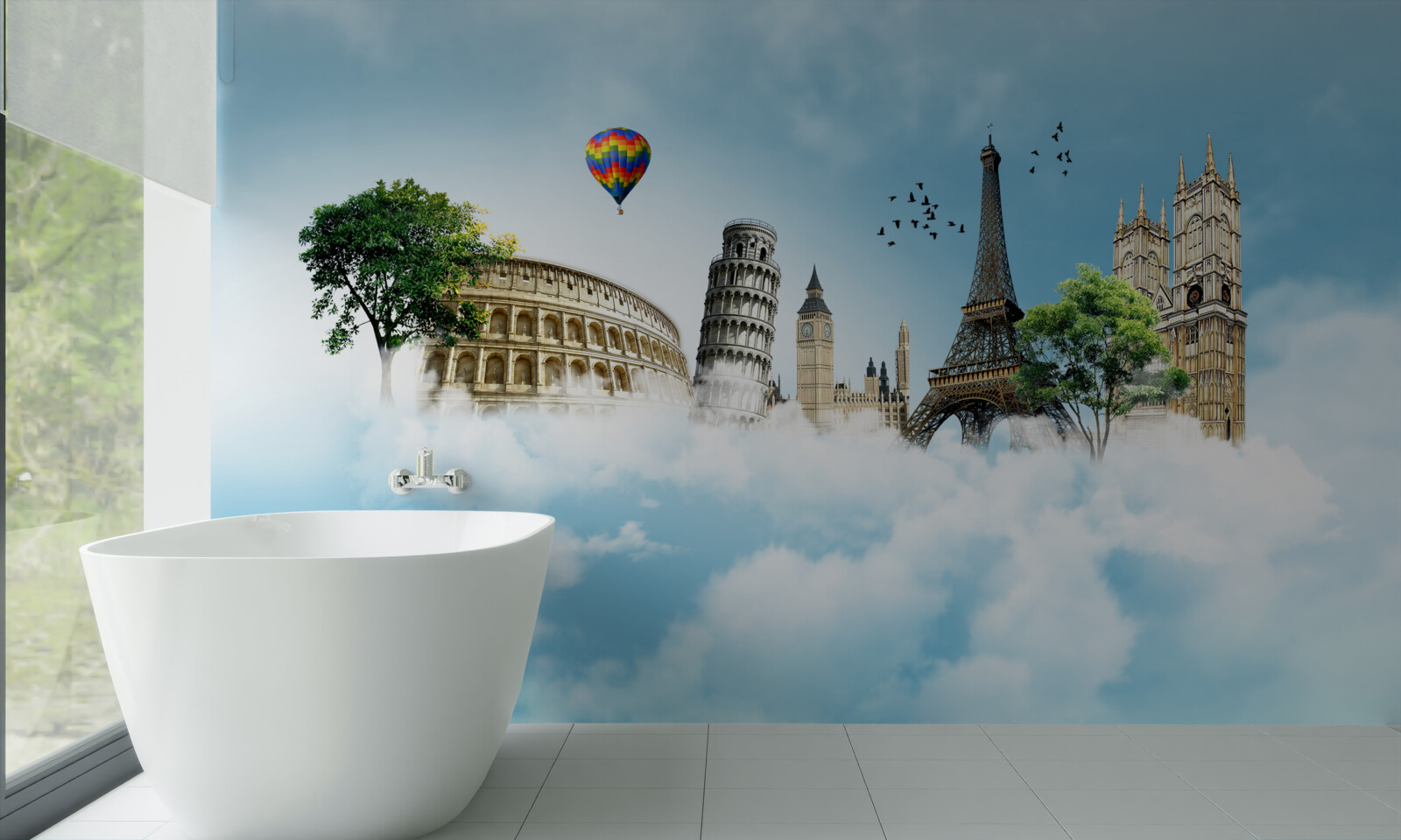 Fototapet monumente ale orașelor europene pe cer
