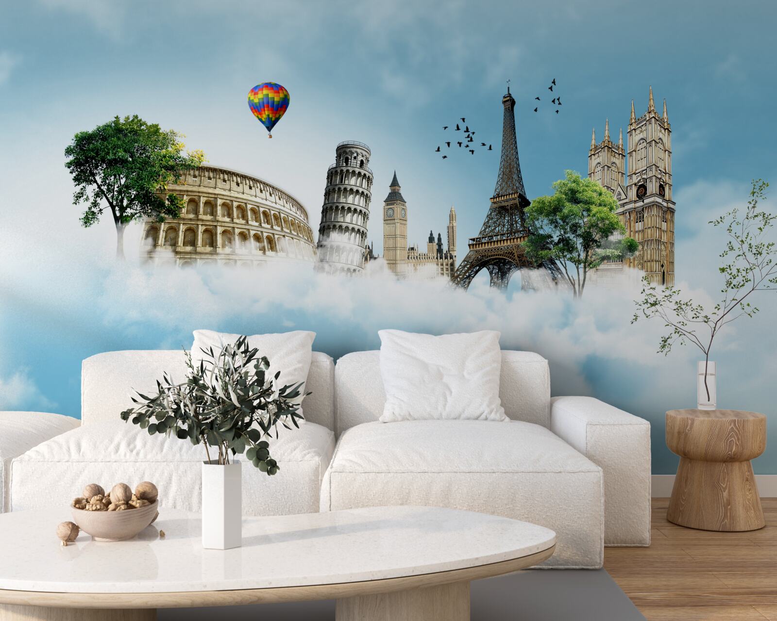 Fototapet monumente ale orașelor europene pe cer