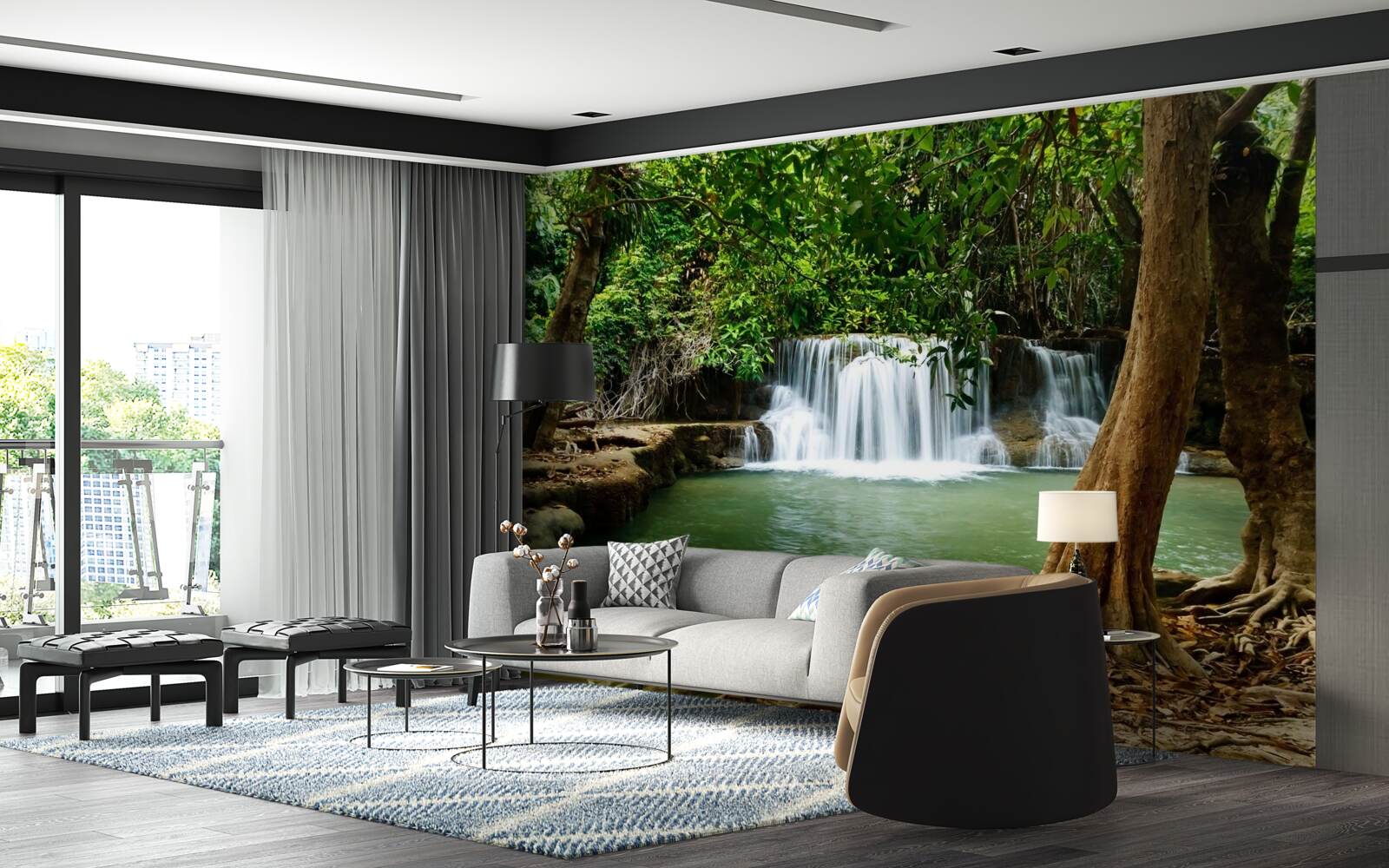 Fototapet cascadă într-o pădure străveche