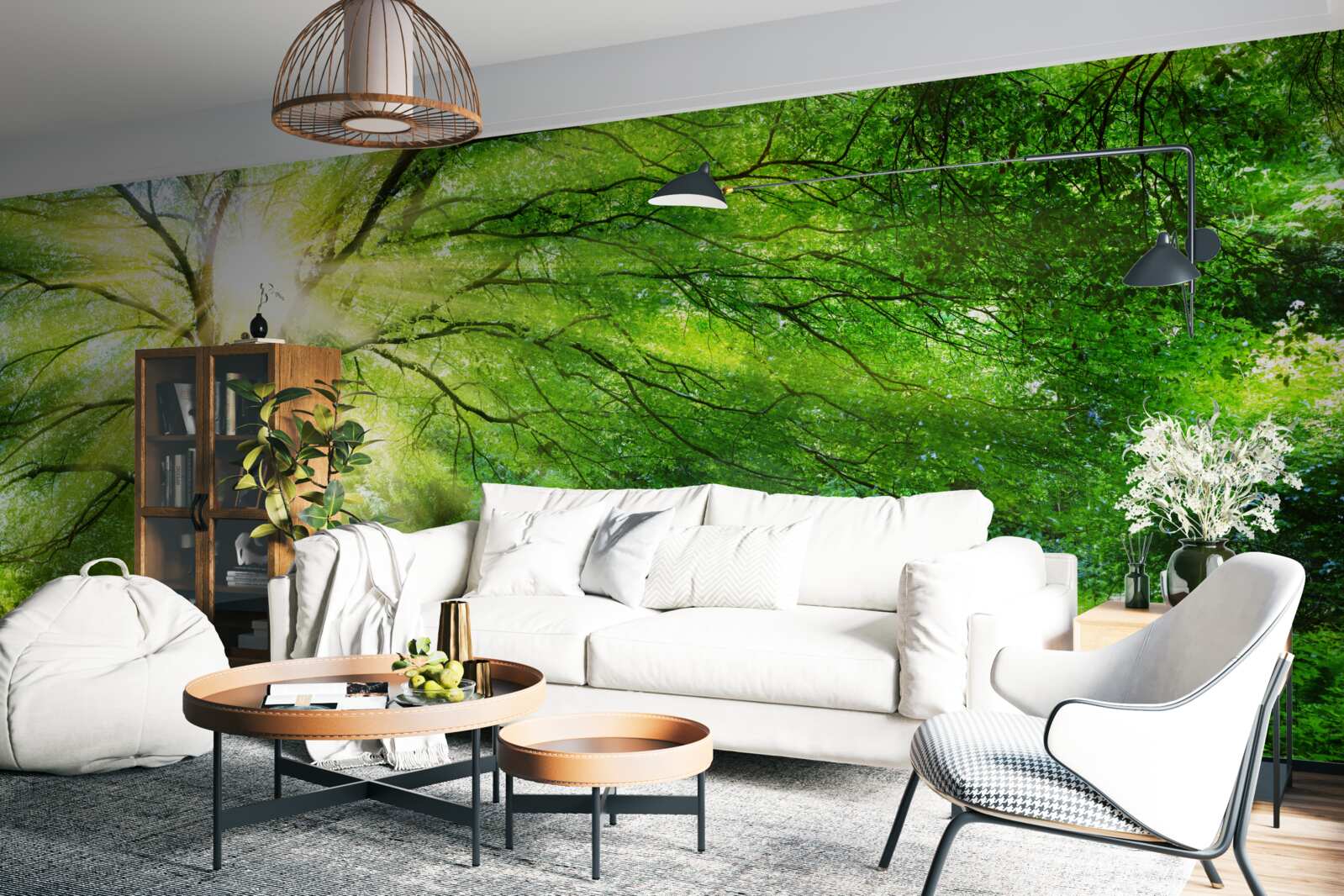 Fototapet raze ușoare de soare pătrund prin coroana luxuriantă a copacilor