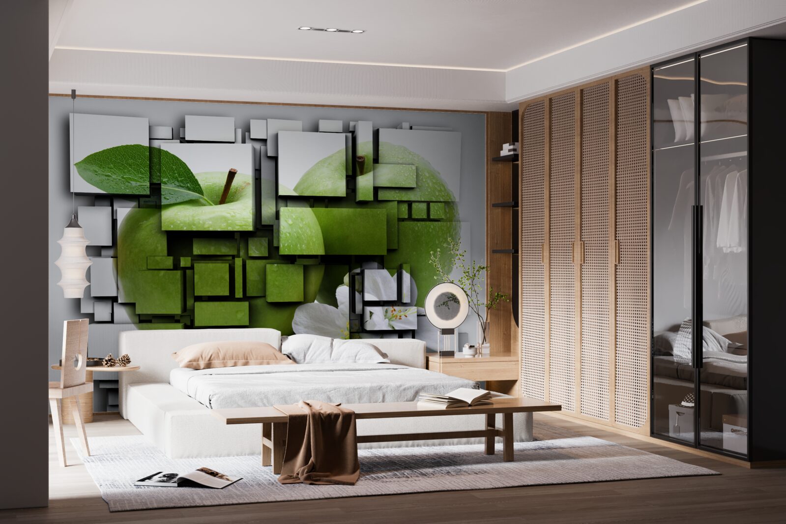 Fototapet compoziție de dreptunghiuri cu o imagine a unui măr verde