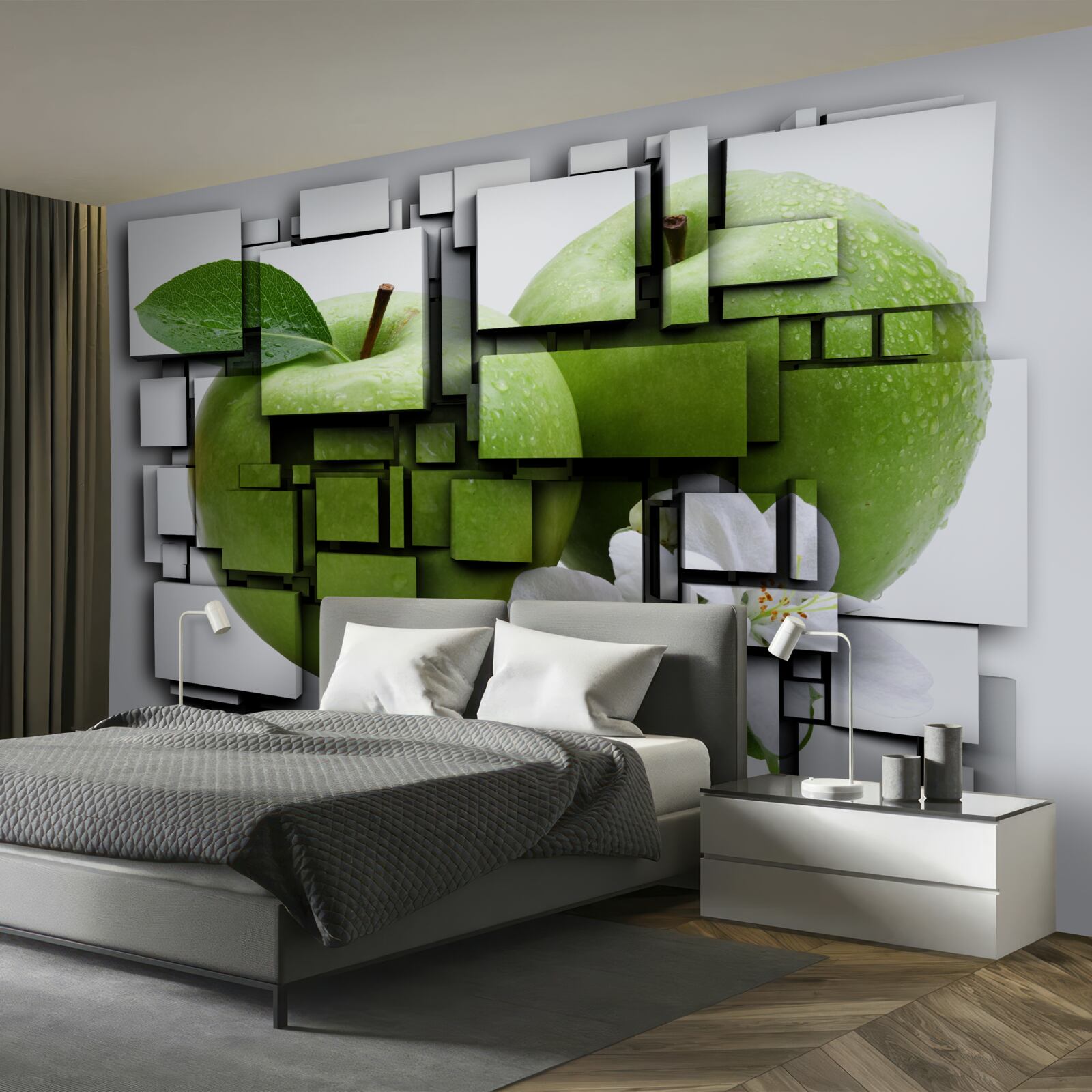 Fototapet compoziție de dreptunghiuri cu o imagine a unui măr verde