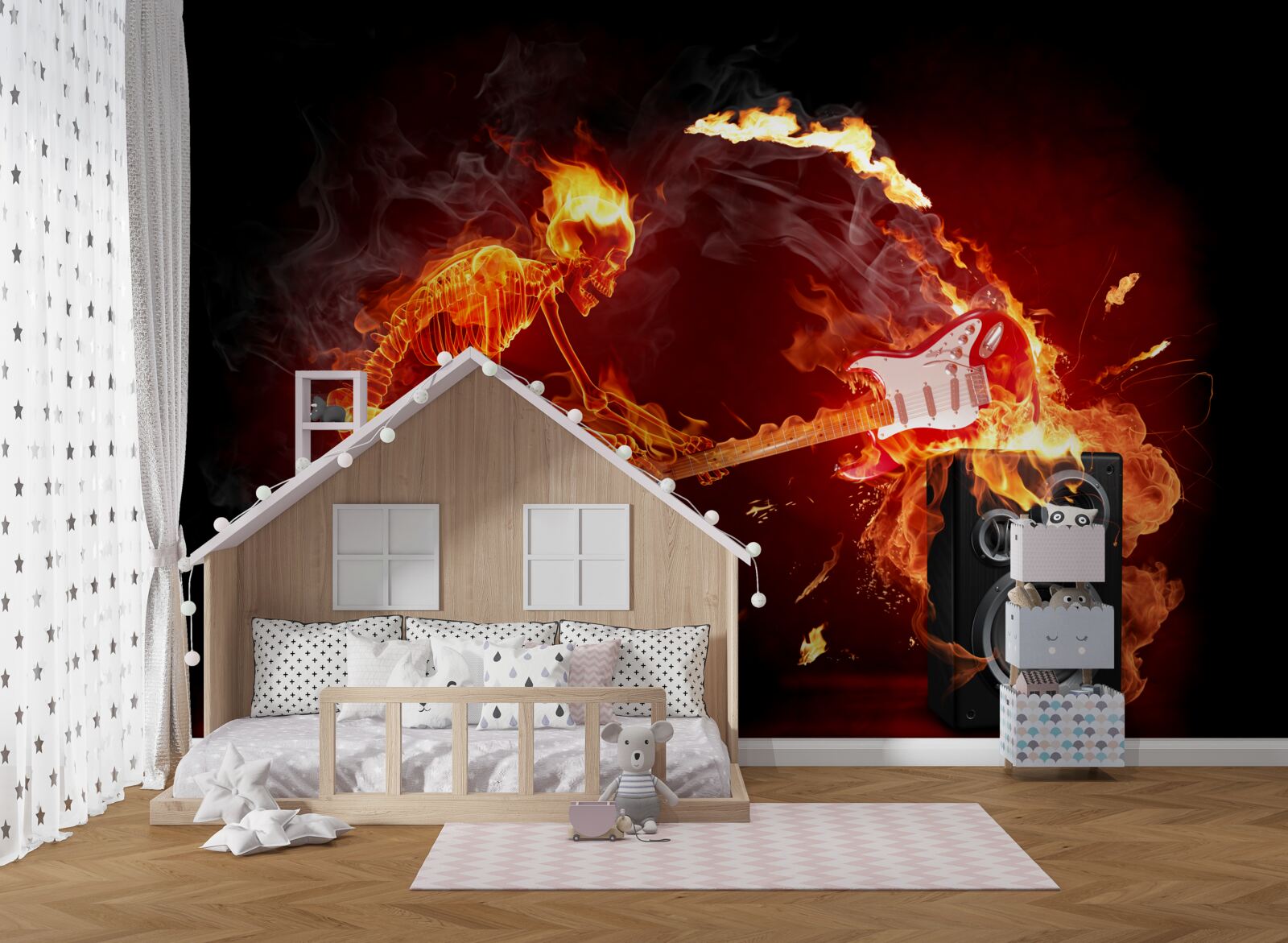 Fototapet artistul distruge chitara pe amplificator