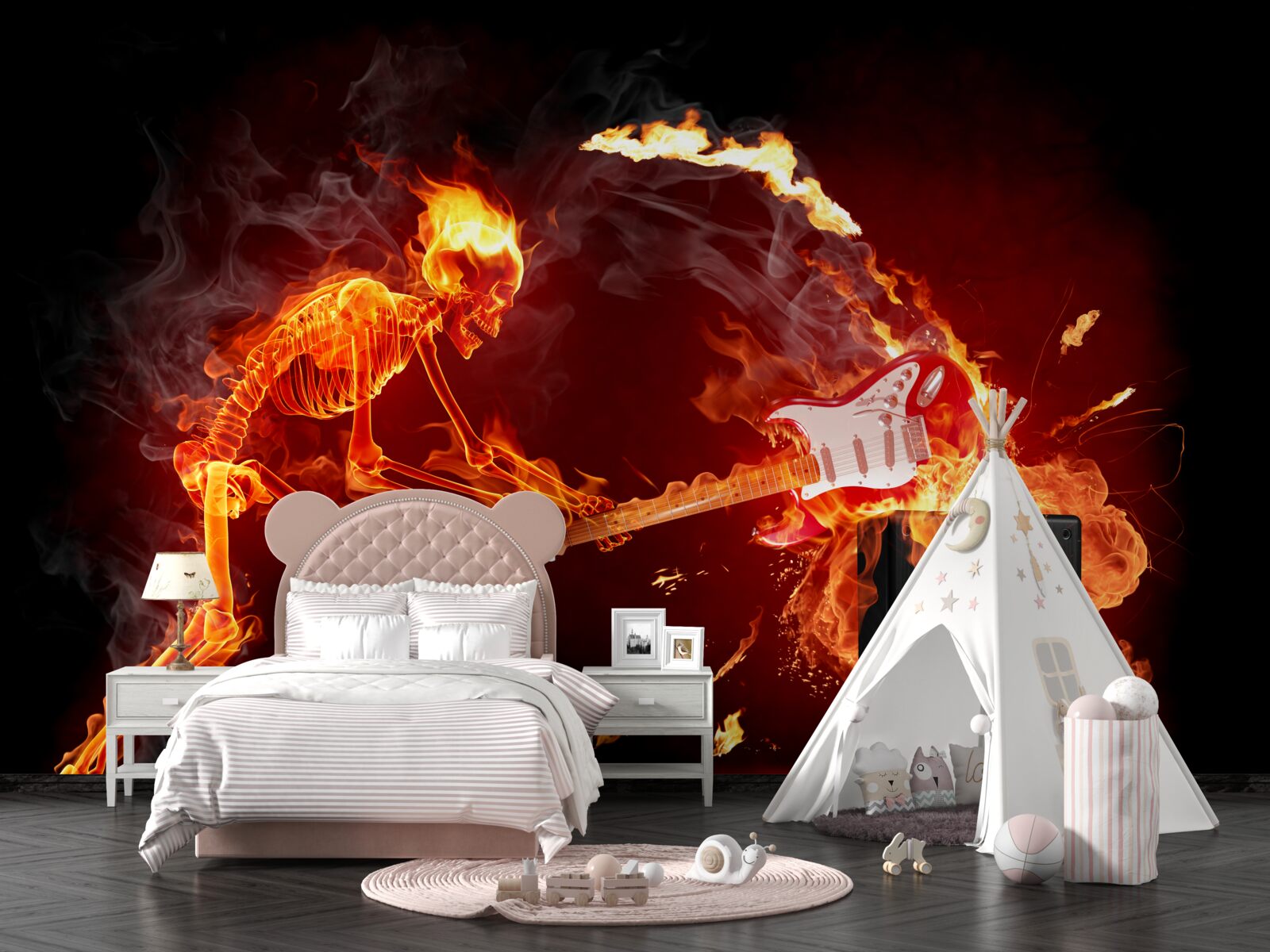 Fototapet artistul distruge chitara pe amplificator