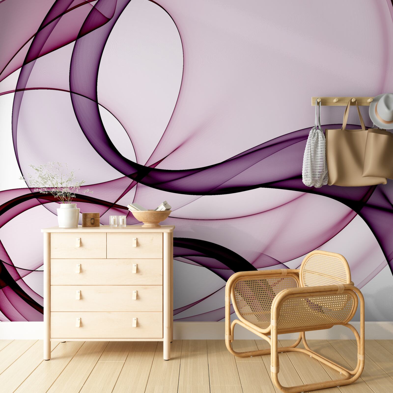 Fototapet linii întunecate, neclare pe mătase moale, deschisă