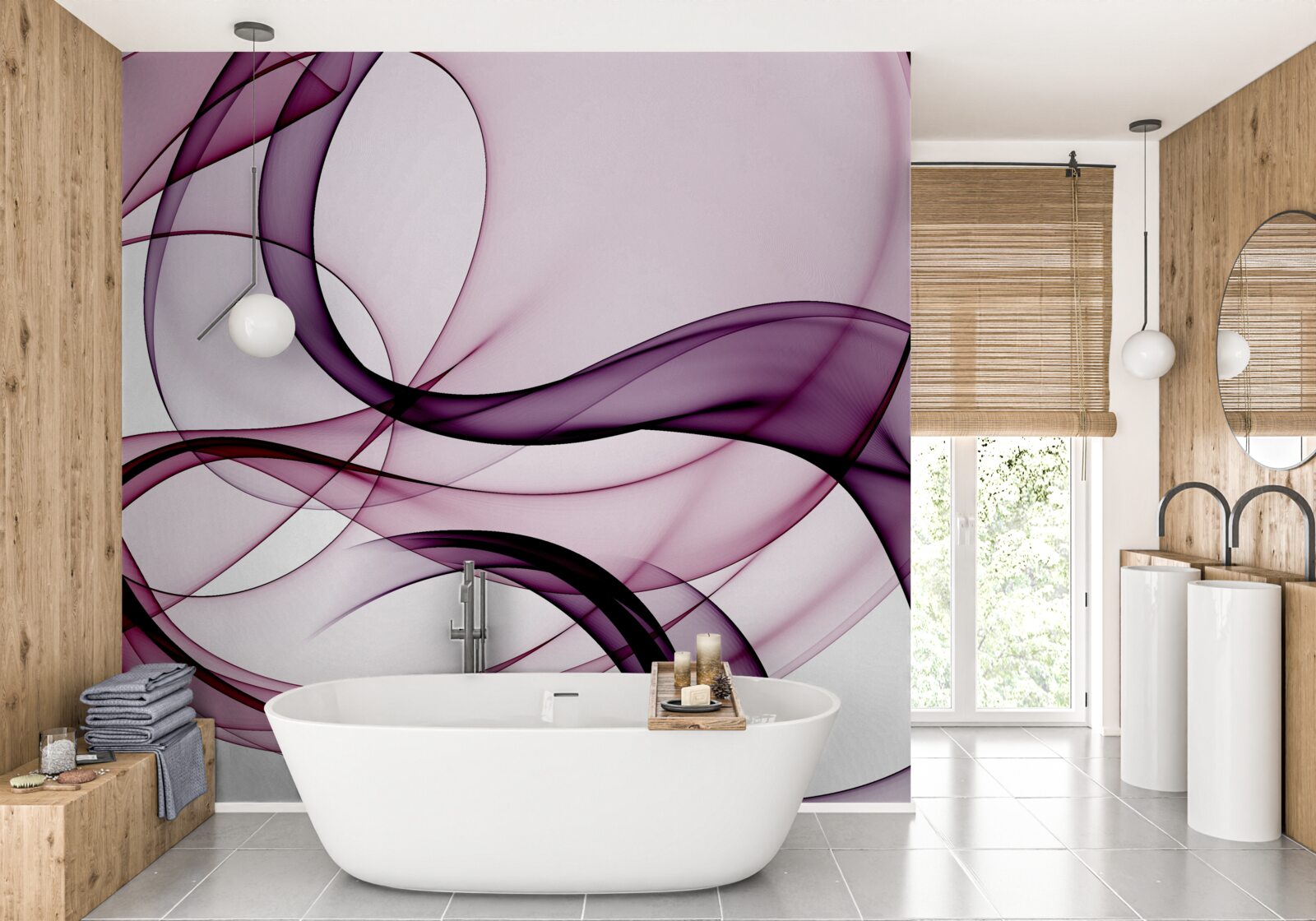 Fototapet linii întunecate, neclare pe mătase moale, deschisă