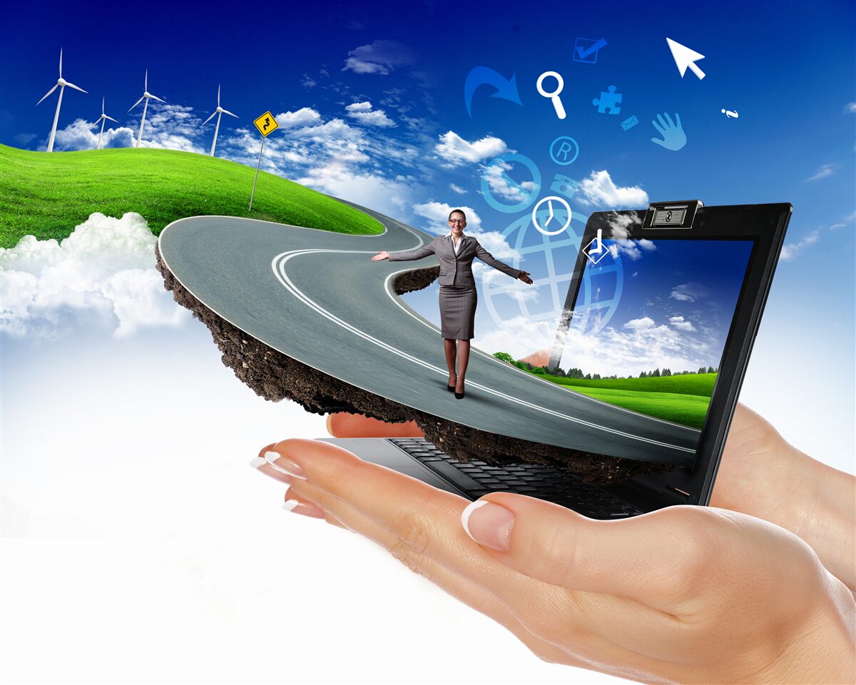 Fototapet în cer este o abstracție scumpă cu o fată care merge