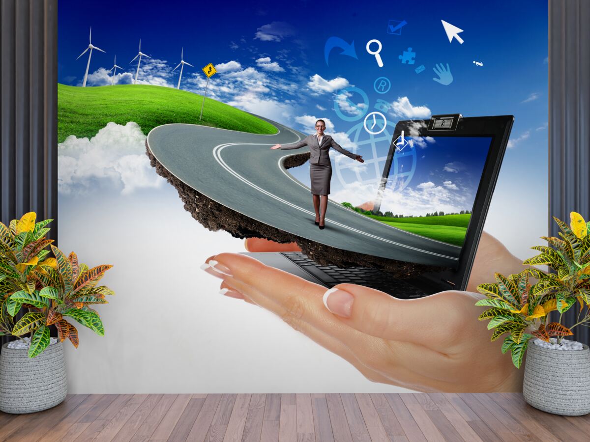 Fototapet în cer este o abstracție scumpă cu o fată care merge