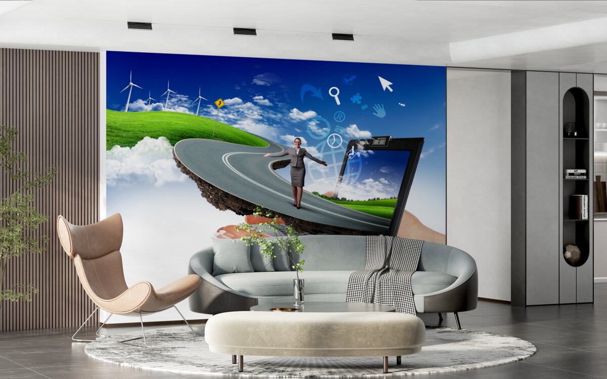 Fototapet în cer este o abstracție scumpă cu o fată care merge