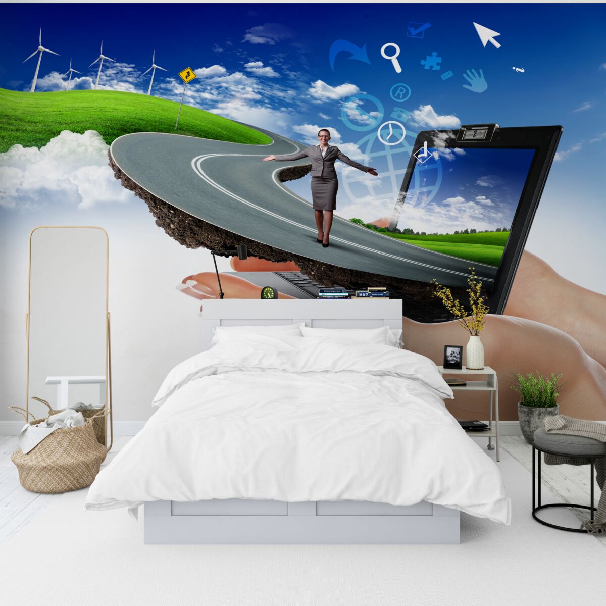 Fototapet în cer este o abstracție scumpă cu o fată care merge