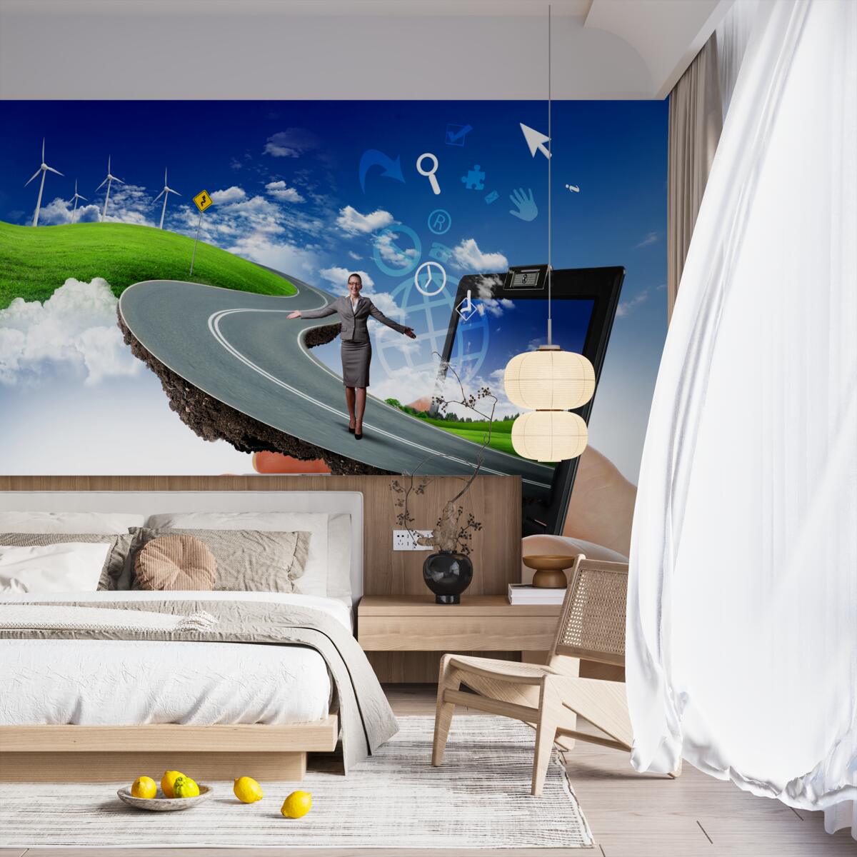 Fototapet în cer este o abstracție scumpă cu o fată care merge