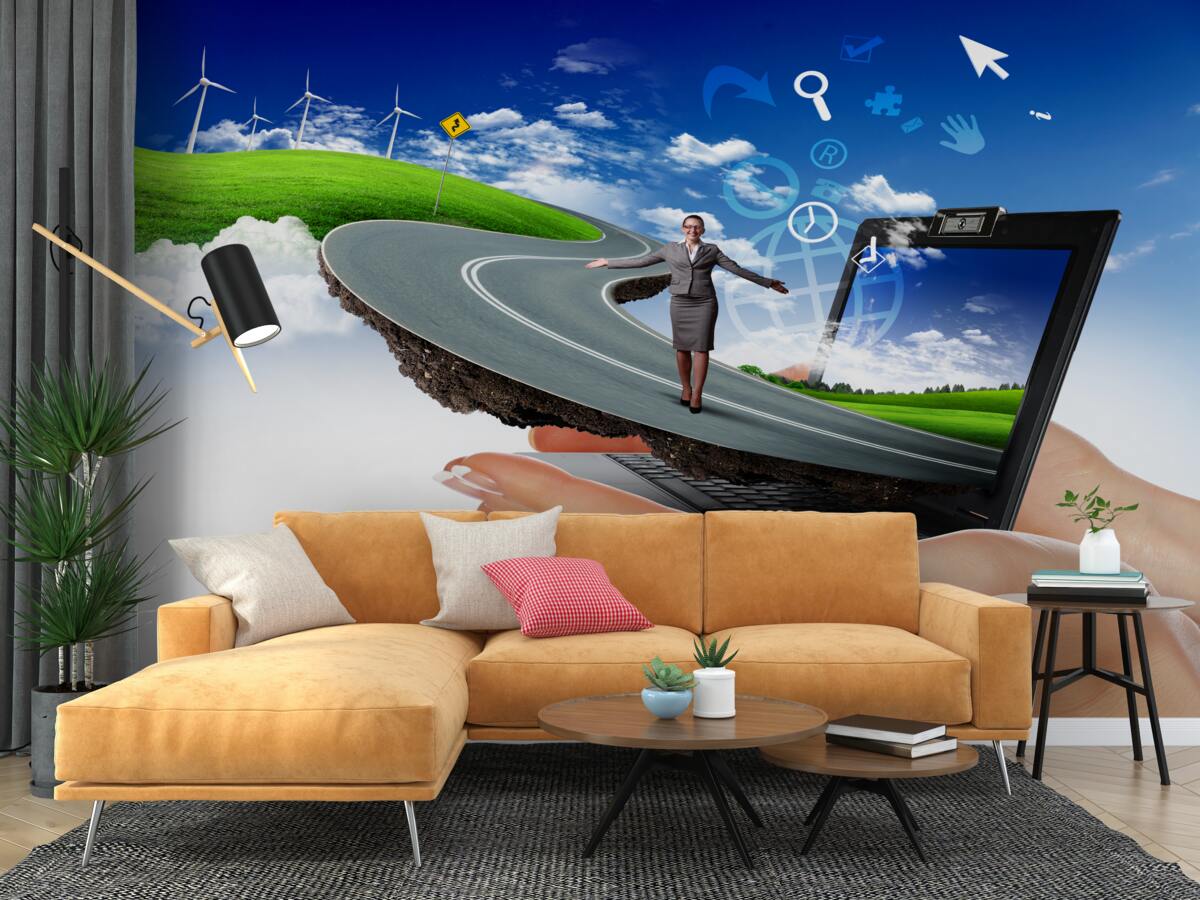 Fototapet în cer este o abstracție scumpă cu o fată care merge