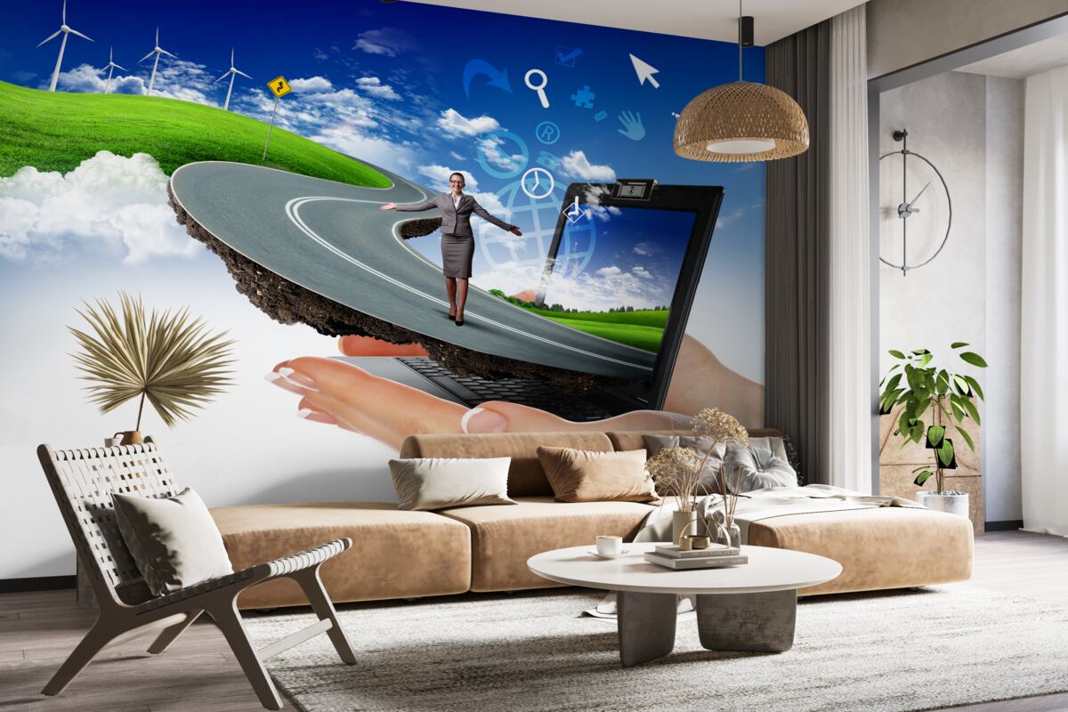 Fototapet în cer este o abstracție scumpă cu o fată care merge