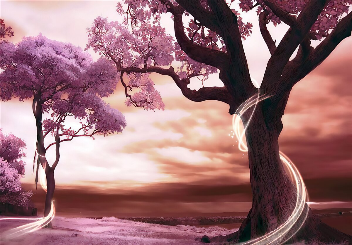 Fototapet copaci rezilienți în deșert, plini de viață și frumusețe