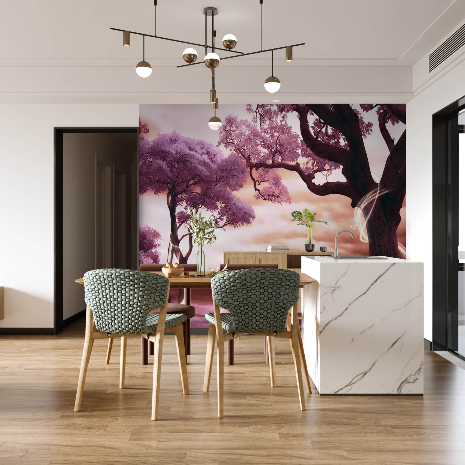 Fototapet copaci rezilienți în deșert, plini de viață și frumusețe